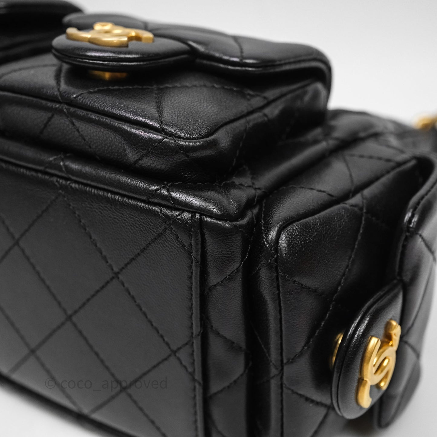 Chanel Small Quilted Trendy Double Pocket Hobo Black Lambskin Gold Hardware