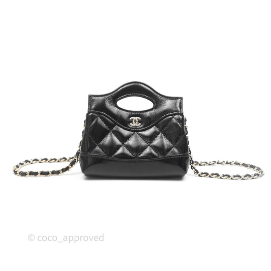 Chanel Micro 31 Clutch With Chain Black Shiny Calfskin Gold Hardware