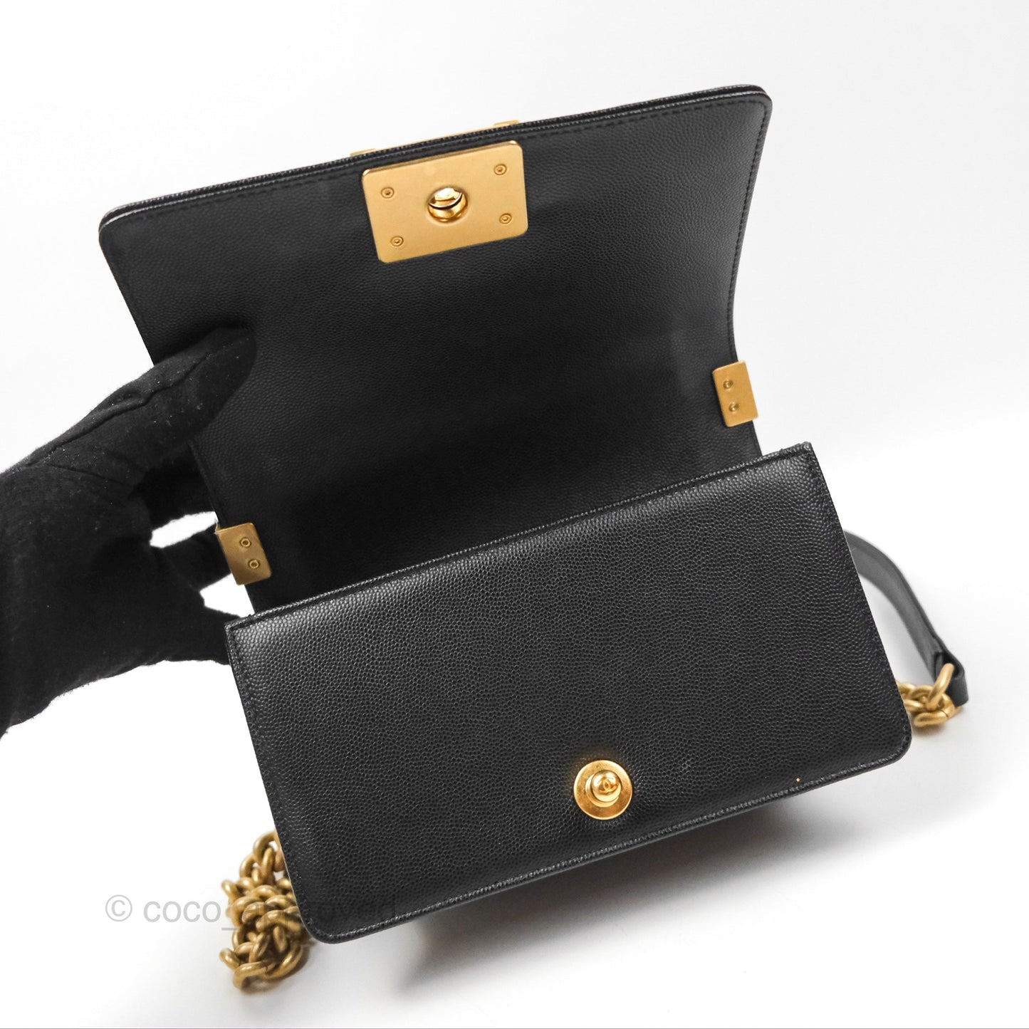 Chanel Small Quilted Boy Black Caviar Gold Hardware