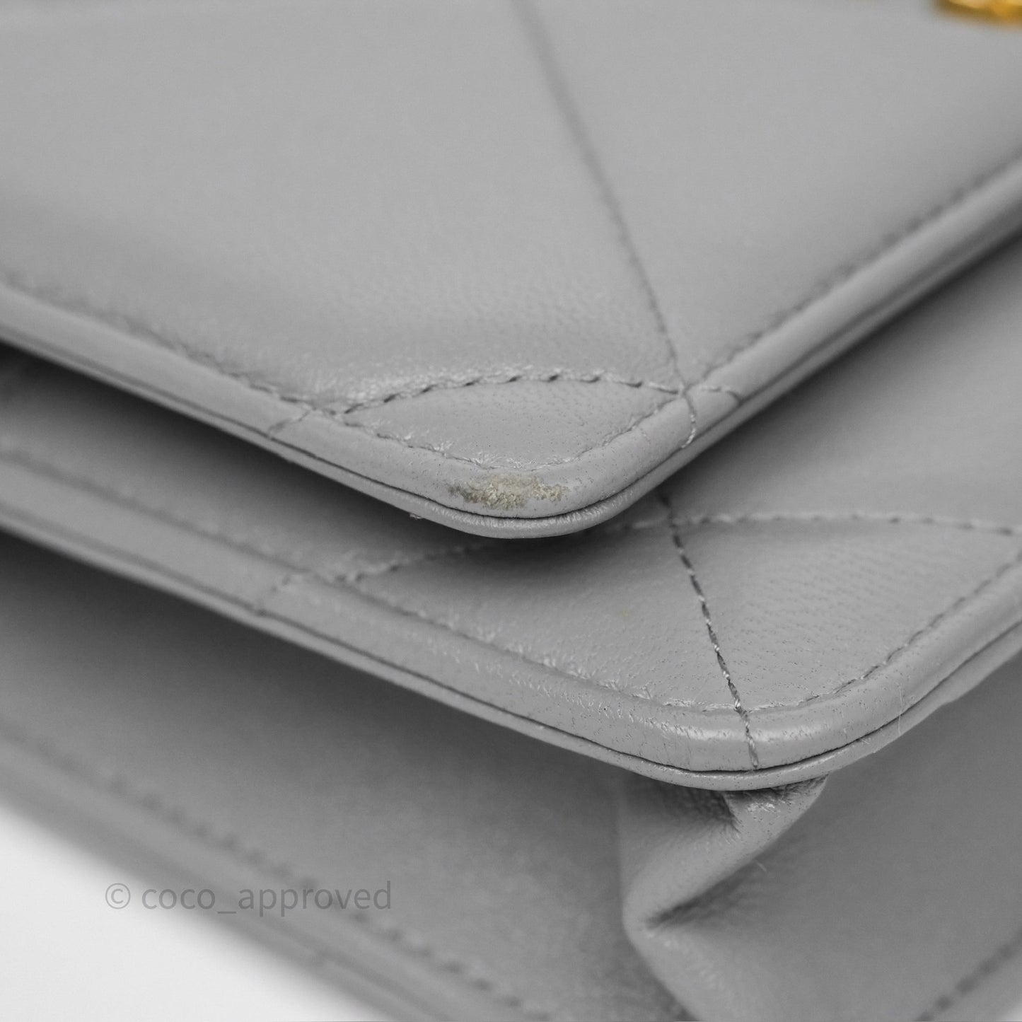 Chanel 19 Wallet on Chain WOC Grey Lambskin Mixed Hardware