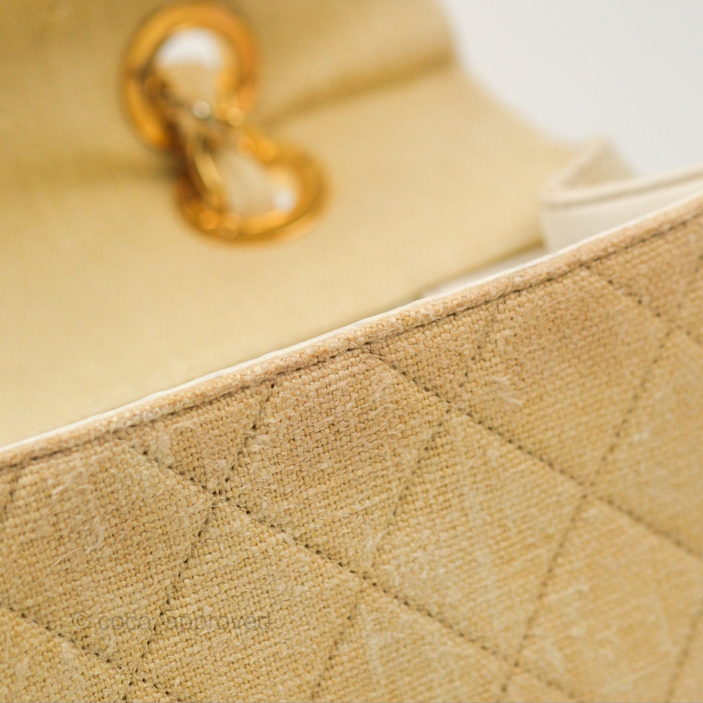 Chanel Vintage XL Jumbo Single Flap Beige Cotton Canvas 24K Gold Hardware