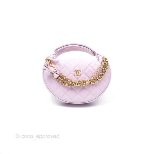 Chanel Bow Hobo Pouch Lilac Caviar Gold Hardware 24S