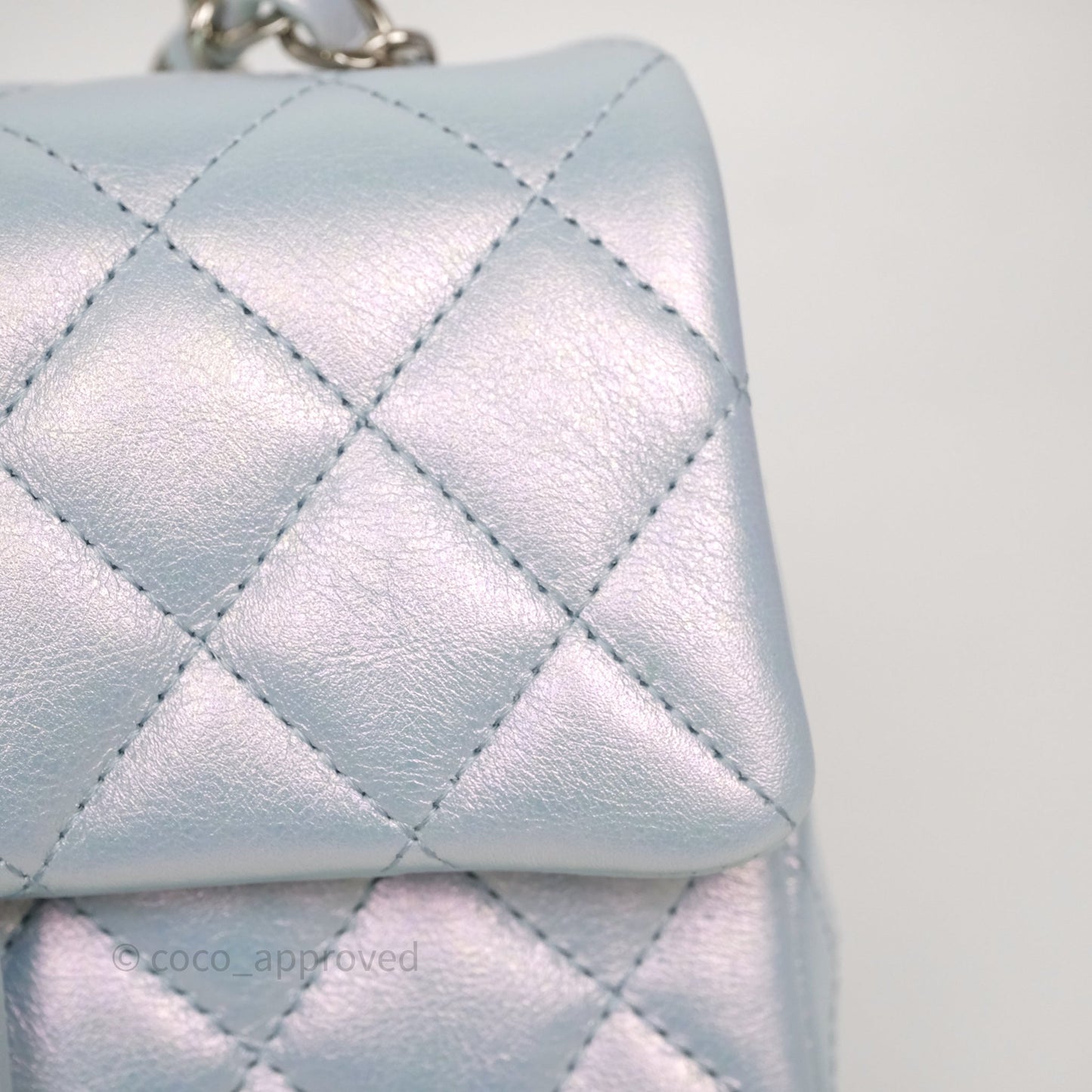 Chanel Mini Rectangular Bag Quilted Iridescent Icy Blue Silver Hardware