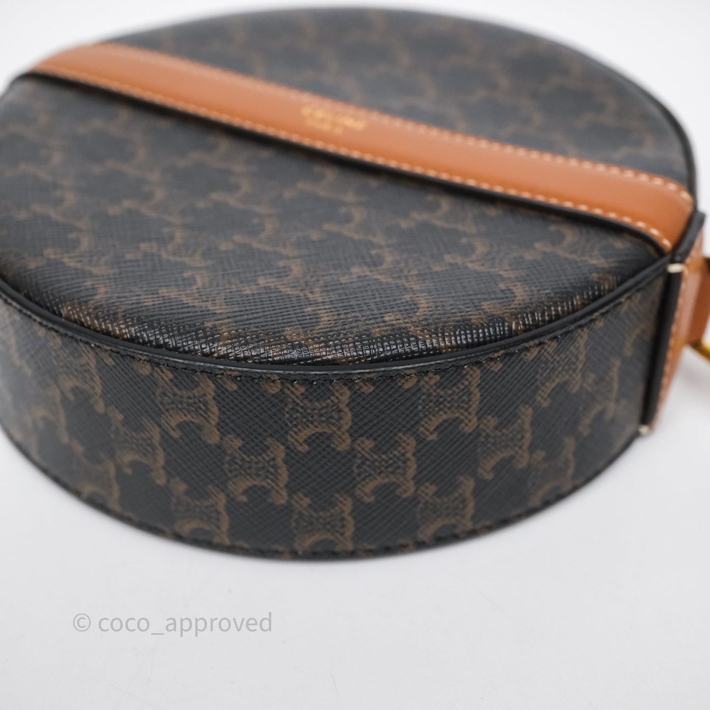 Celine Round Purse on Strap Triomphe Canvas Tan