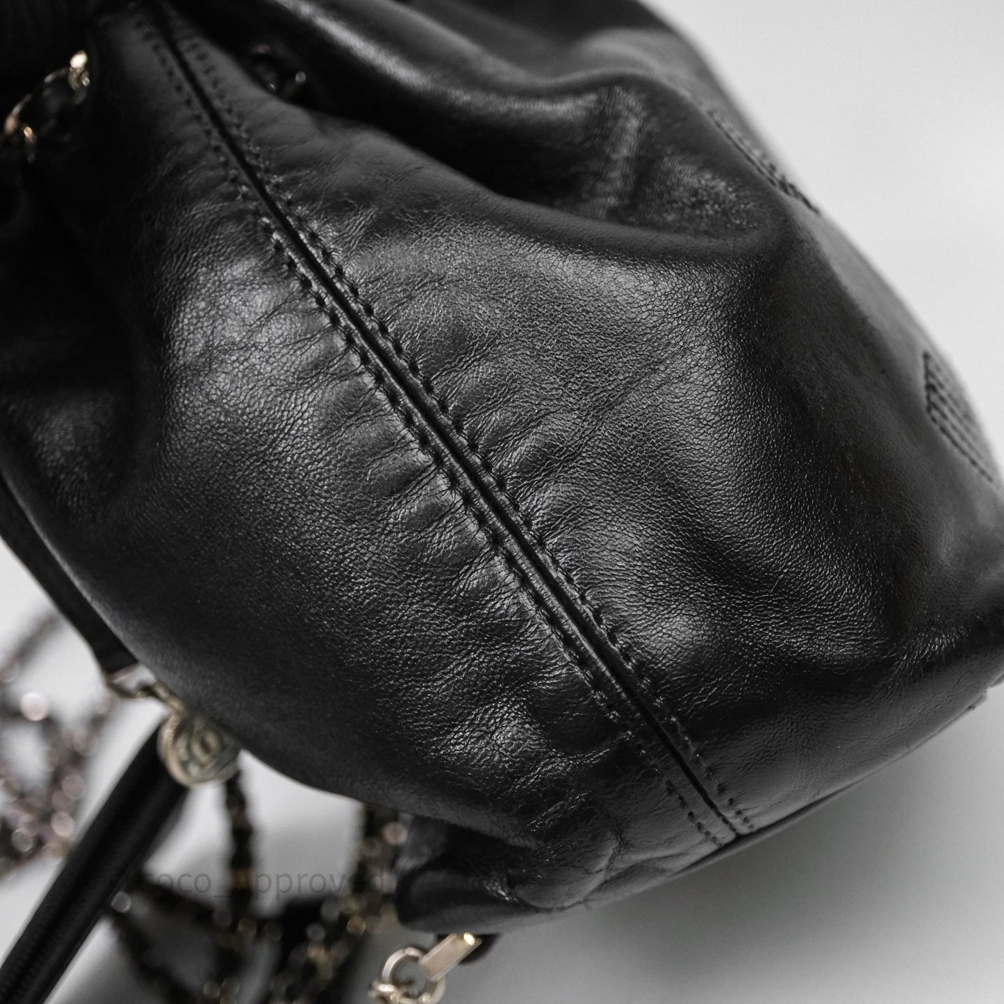 Chanel Vintage CC Drawstring Bag Black Calfskin Silver Hardware