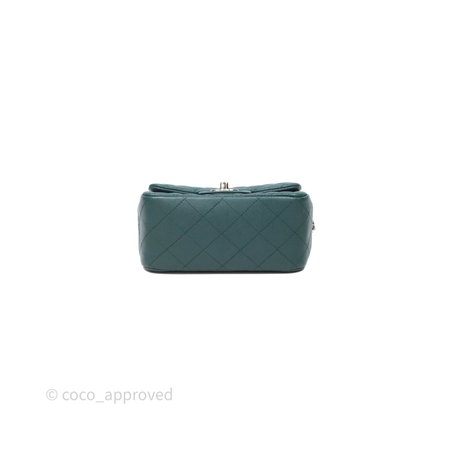Chanel Quilted Mini Square Flap Dark Green Caviar Silver Hardware