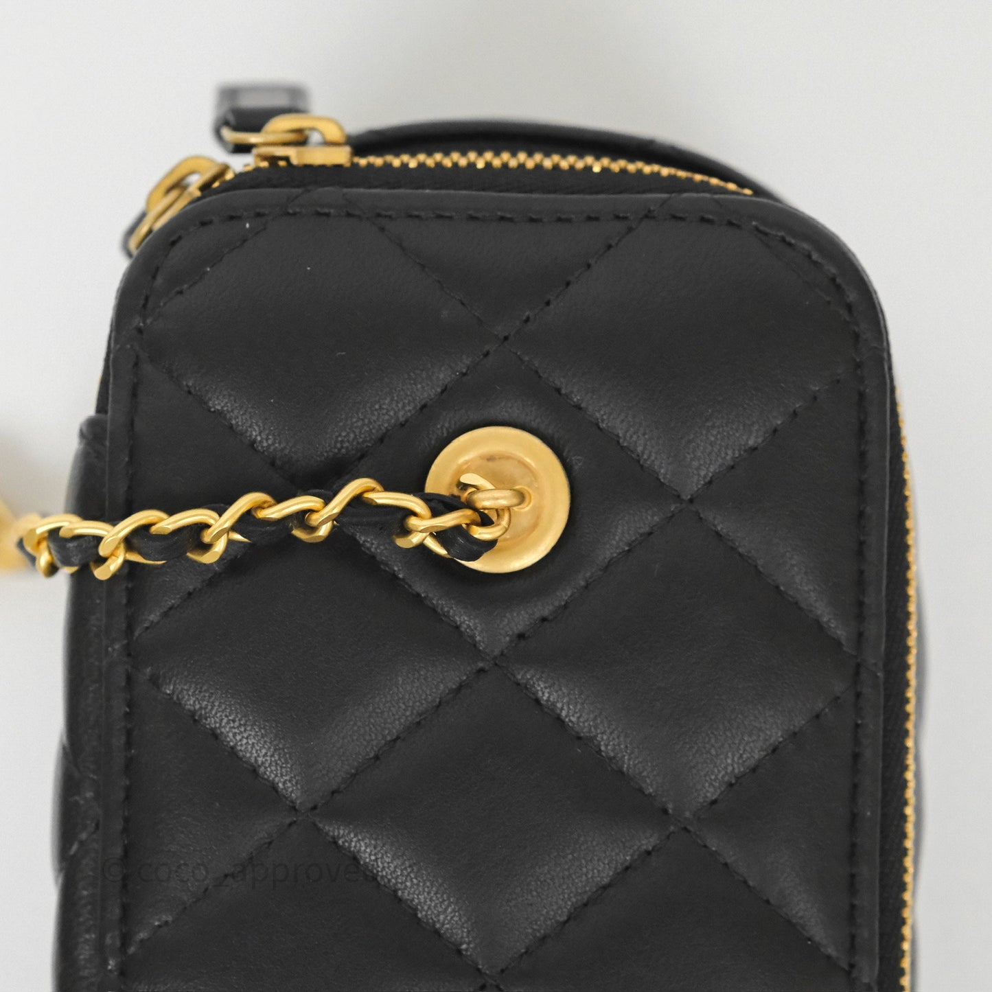 Chanel Vanity with COCO Heart Chain Black Lambskin Aged Gold Hardware