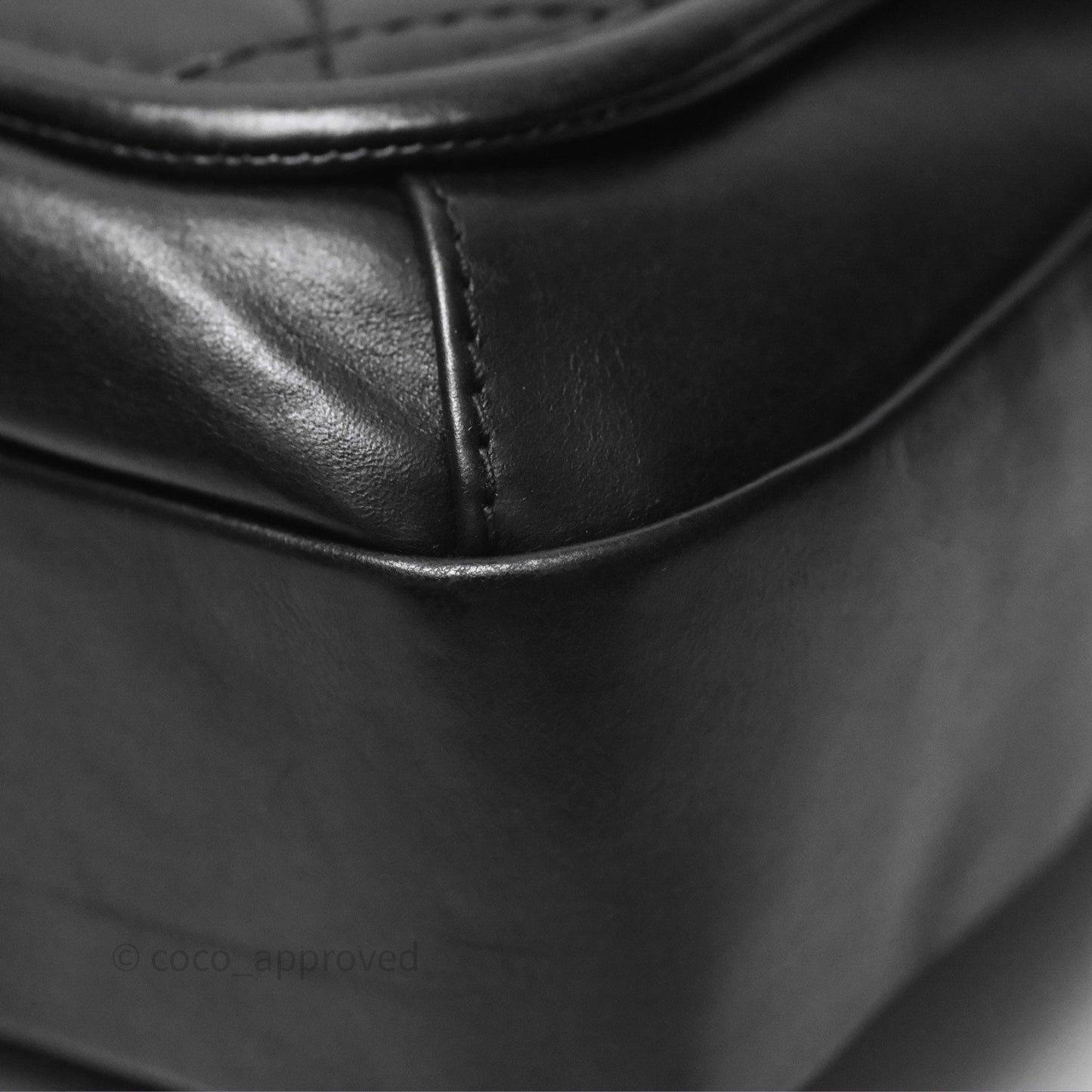 Chanel Quilted Large Prestige Top Handle Flap Calfskin Black Ruthenium Hardware
