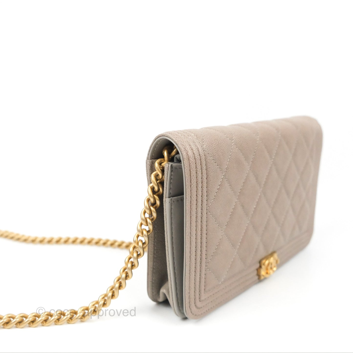Chanel Quilted Boy Wallet on Chain WOC Grey Caviar Gold Hardware