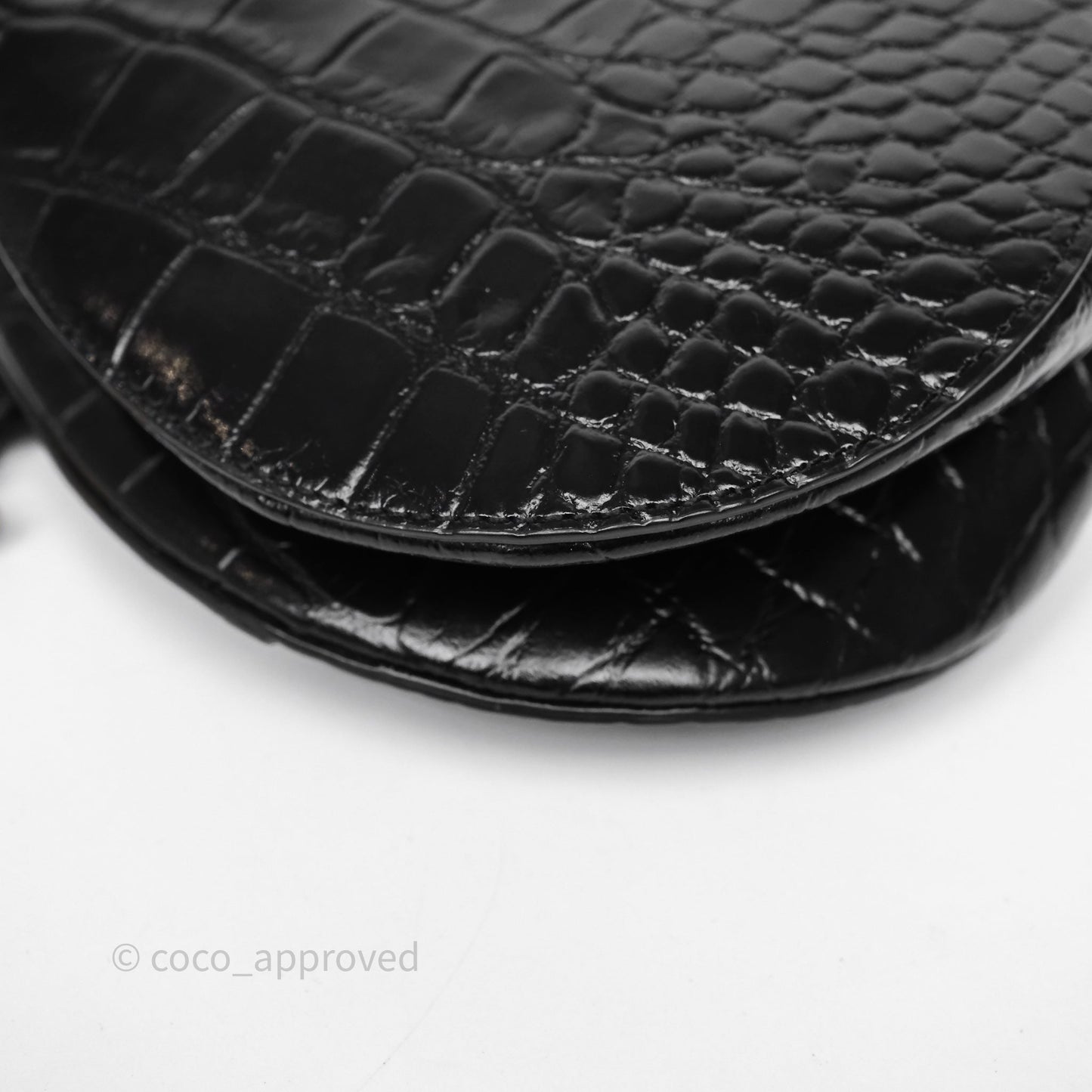 Christian Dior Saddle Bag Black Shiny Crocodile Gold Hardware