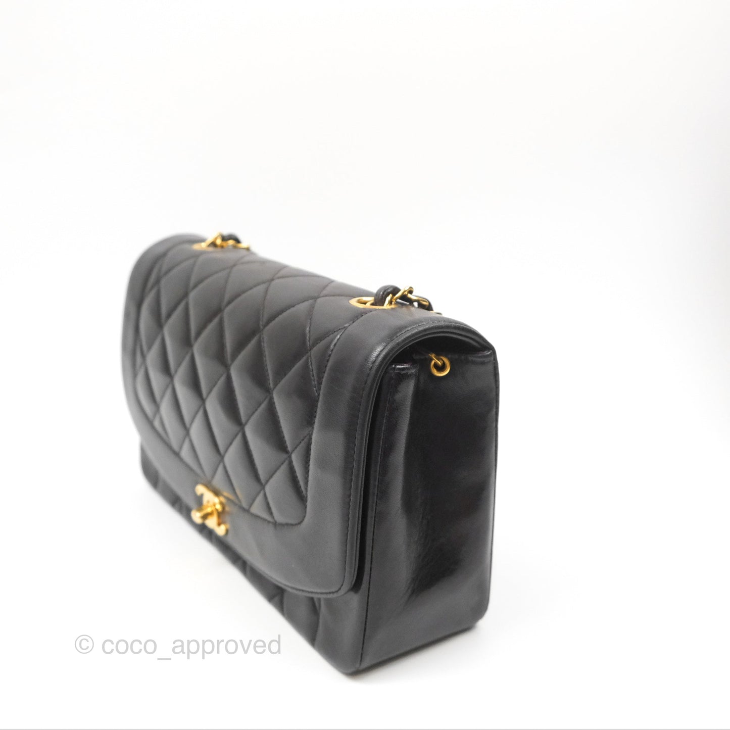 Chanel Vintage Quilted Medium Classic Diana Flap Bag Black Lambskin 24K Gold Hardware