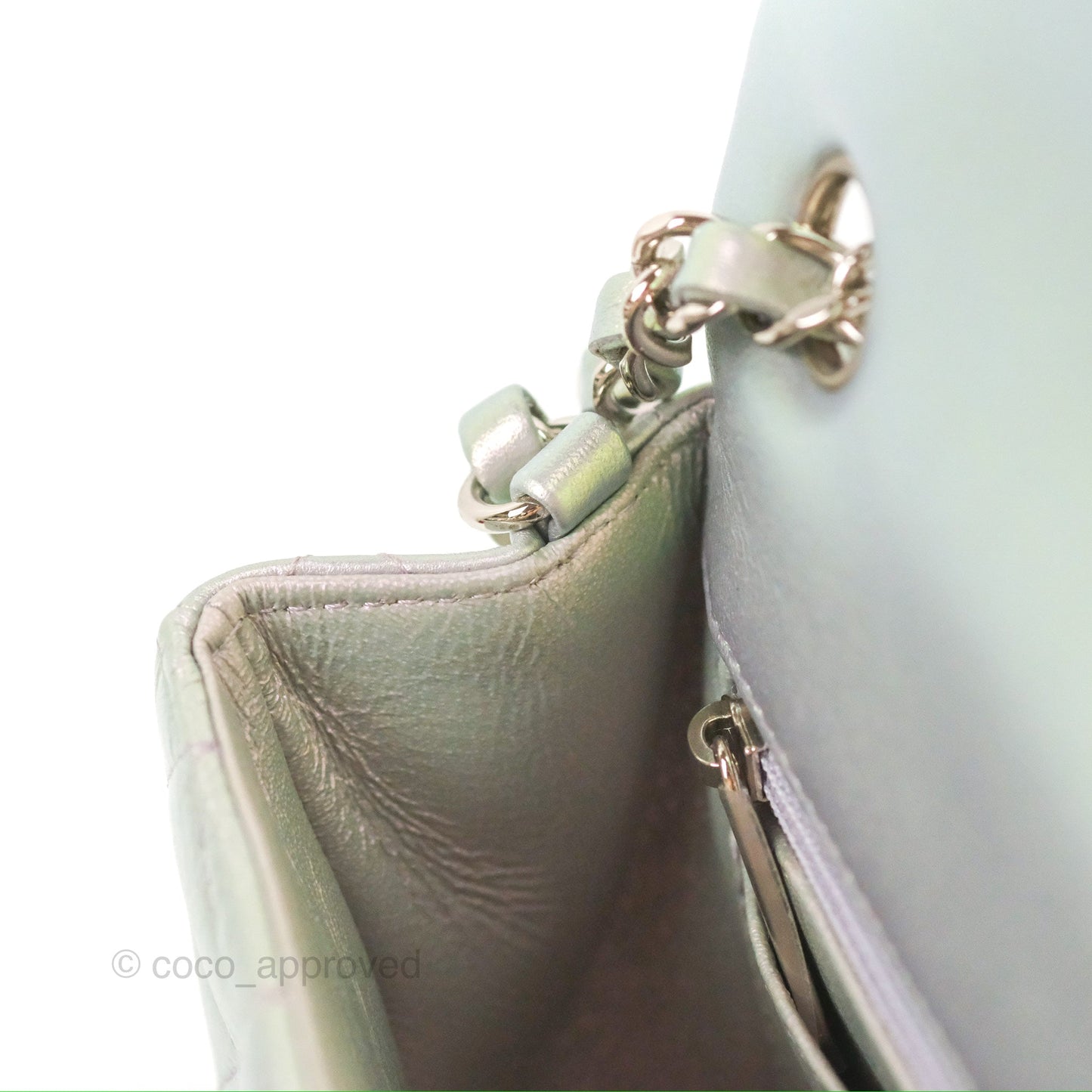 Chanel Quilted Mini Rectangular Iridescent Lilac Calfskin Silver Hardware