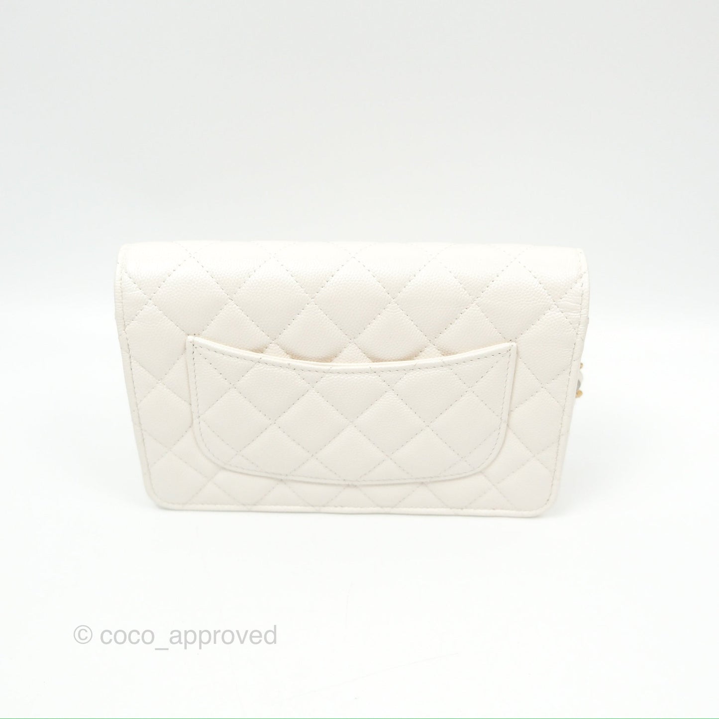 Chanel Wallet On Chain WOC Adjustable CC Chain Iridescent White Caviar Aged Gold Hardware