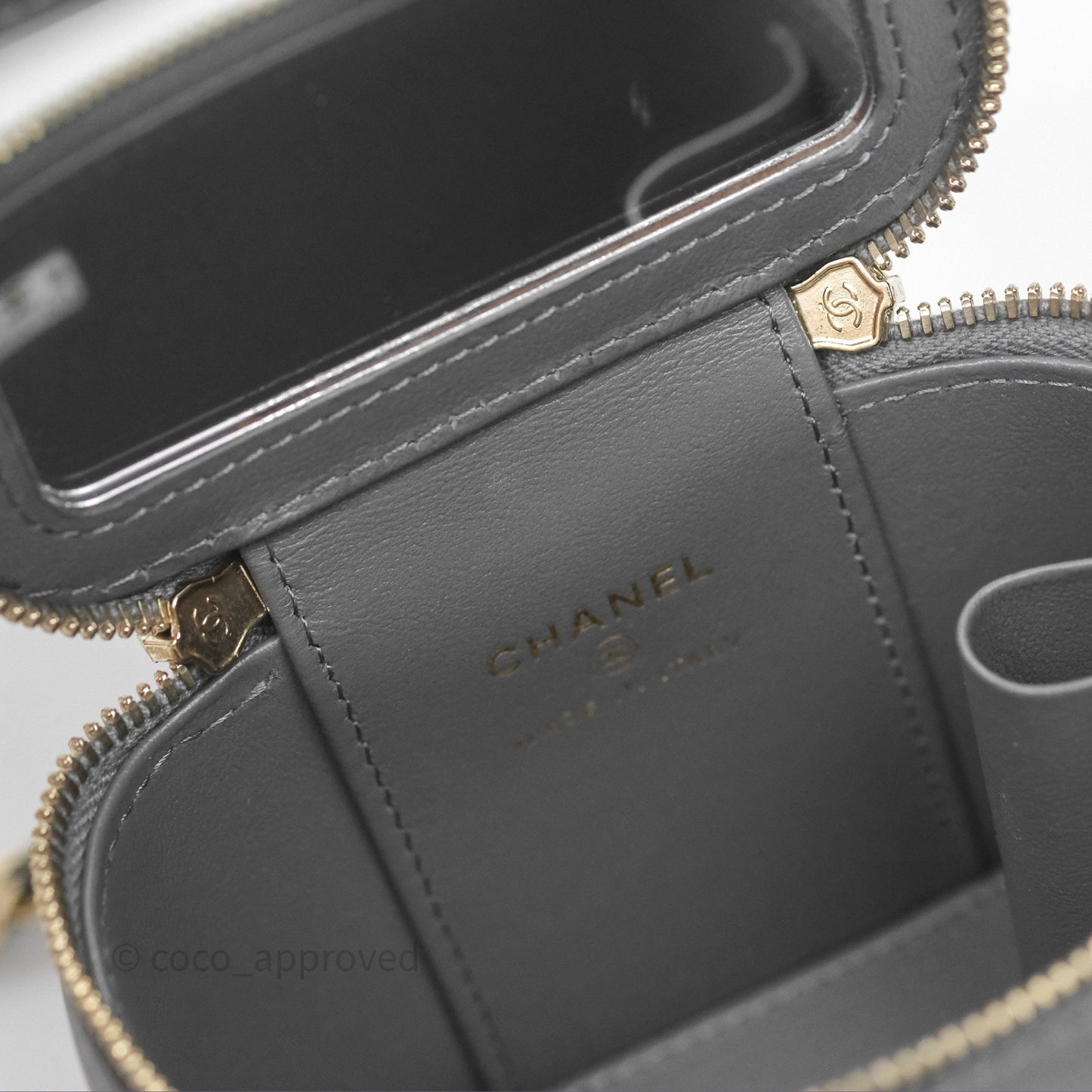 Chanel Mini Top Handle Vanity With Chain Grey Lambskin Gold Hardware