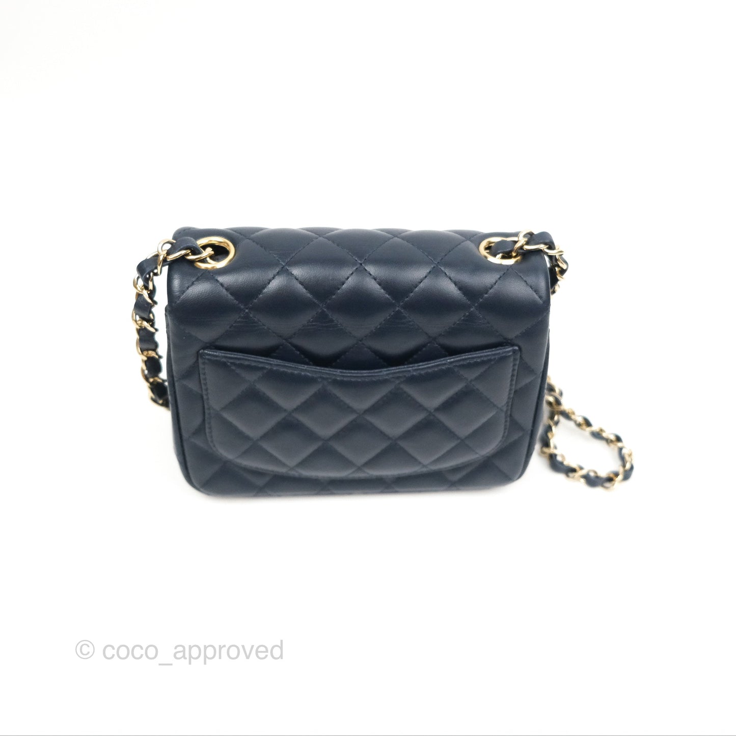 Chanel Mini Square Quilted Navy Lambskin Gold Hardware