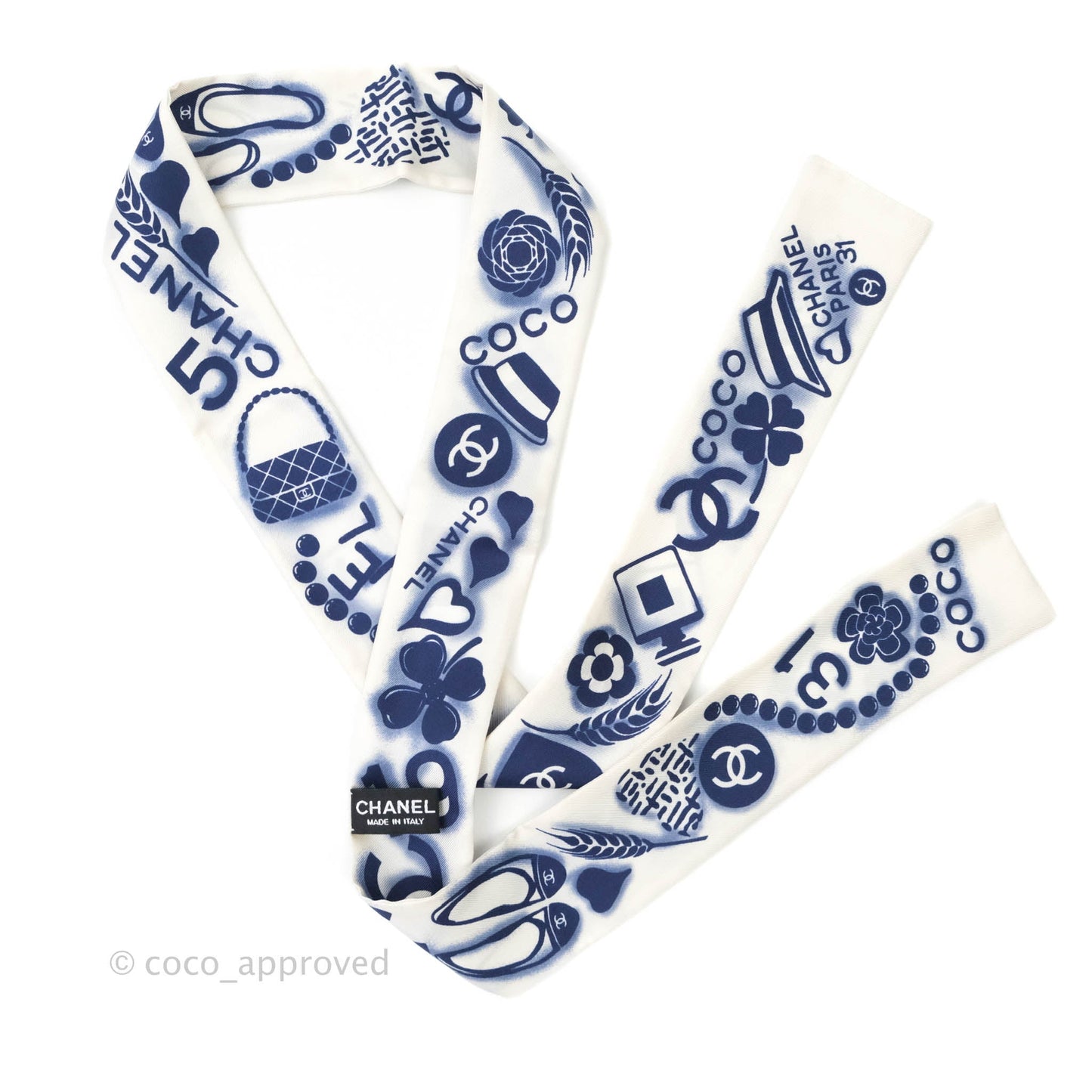 Chanel CC Silk Twilly in White