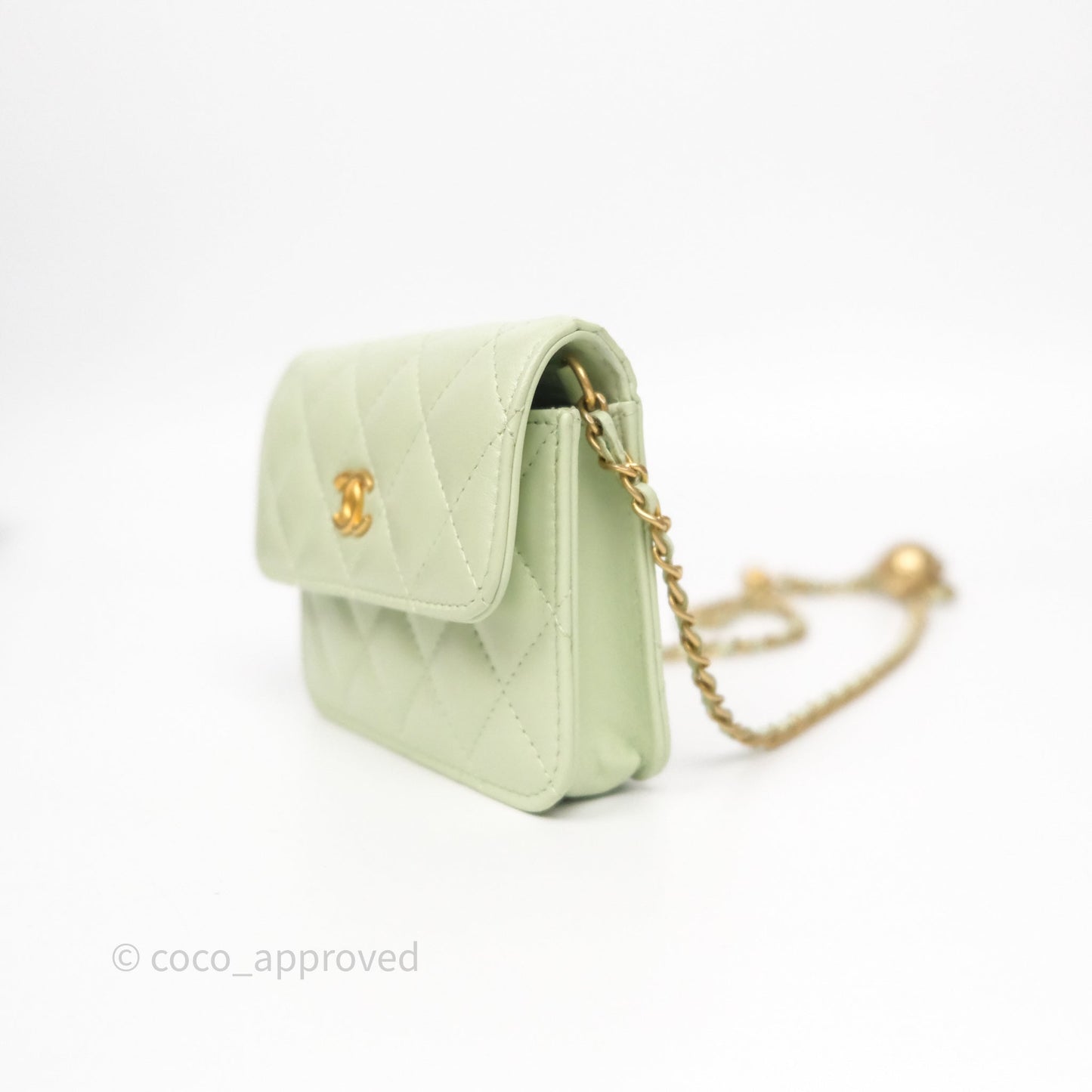 Chanel Pearl Crush Mini Clutch Belt Bag Green Lambskin Aged Gold Hardware
