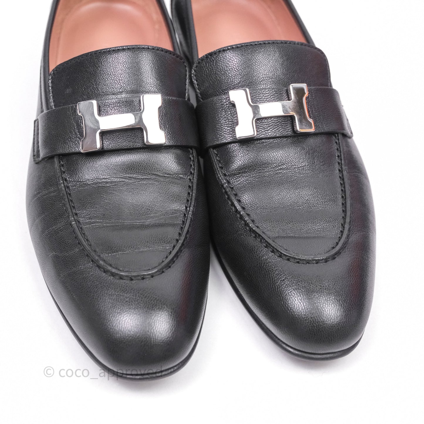 Hermès Paris Loafer Black Goatskin Palladium H Buckle Size 38