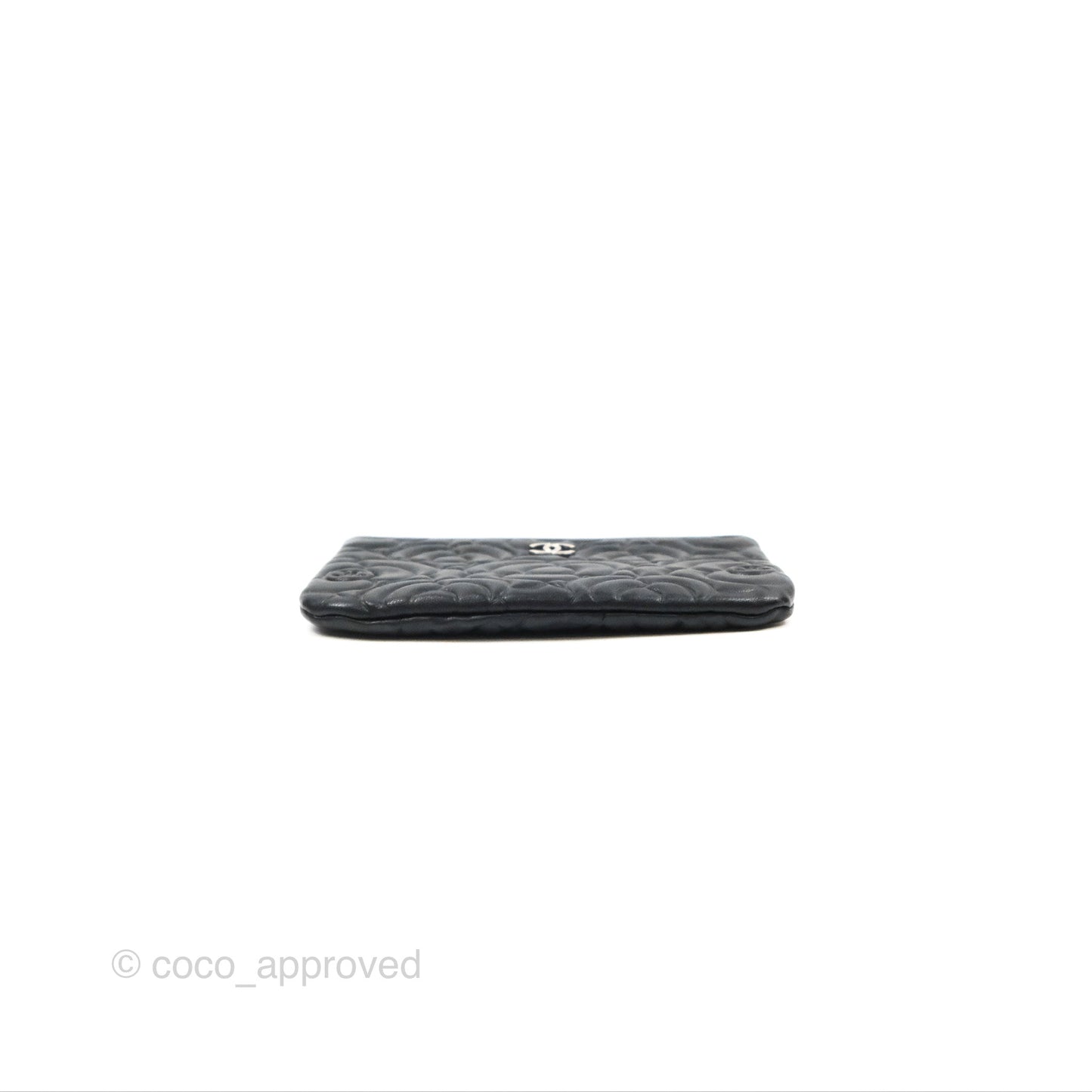 Chanel Quilted Mini O Case Camellia Black Lambskin Silver Hardware