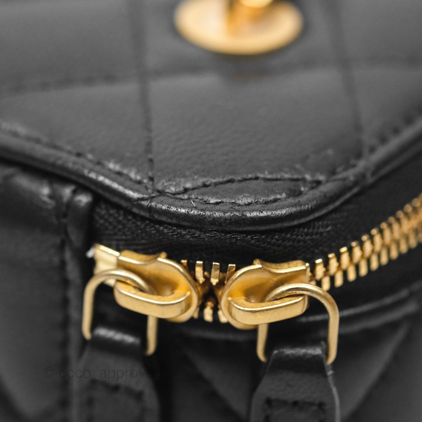 Chanel Vanity with COCO Heart Chain Black Lambskin Aged Gold Hardware