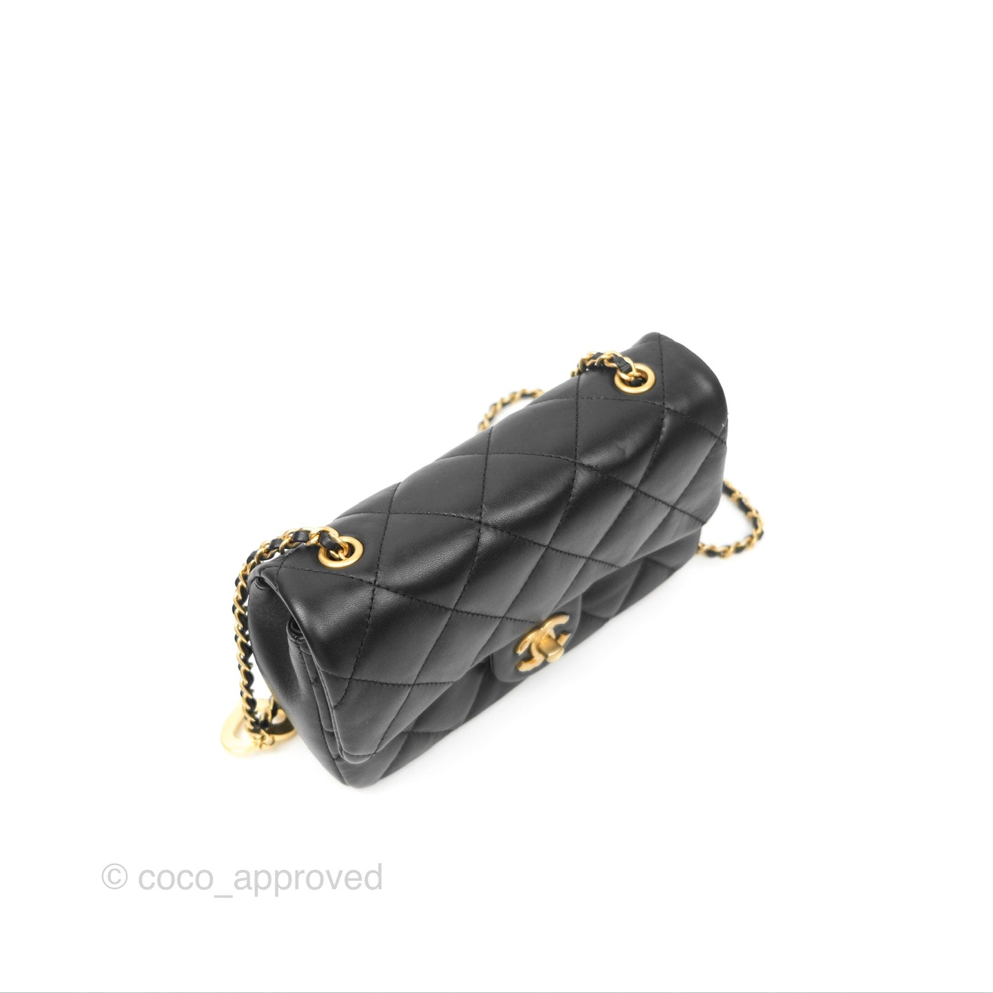 Chanel Mini Flap Bag With Heart CC Charm Black Lambskin Aged Gold Hardware