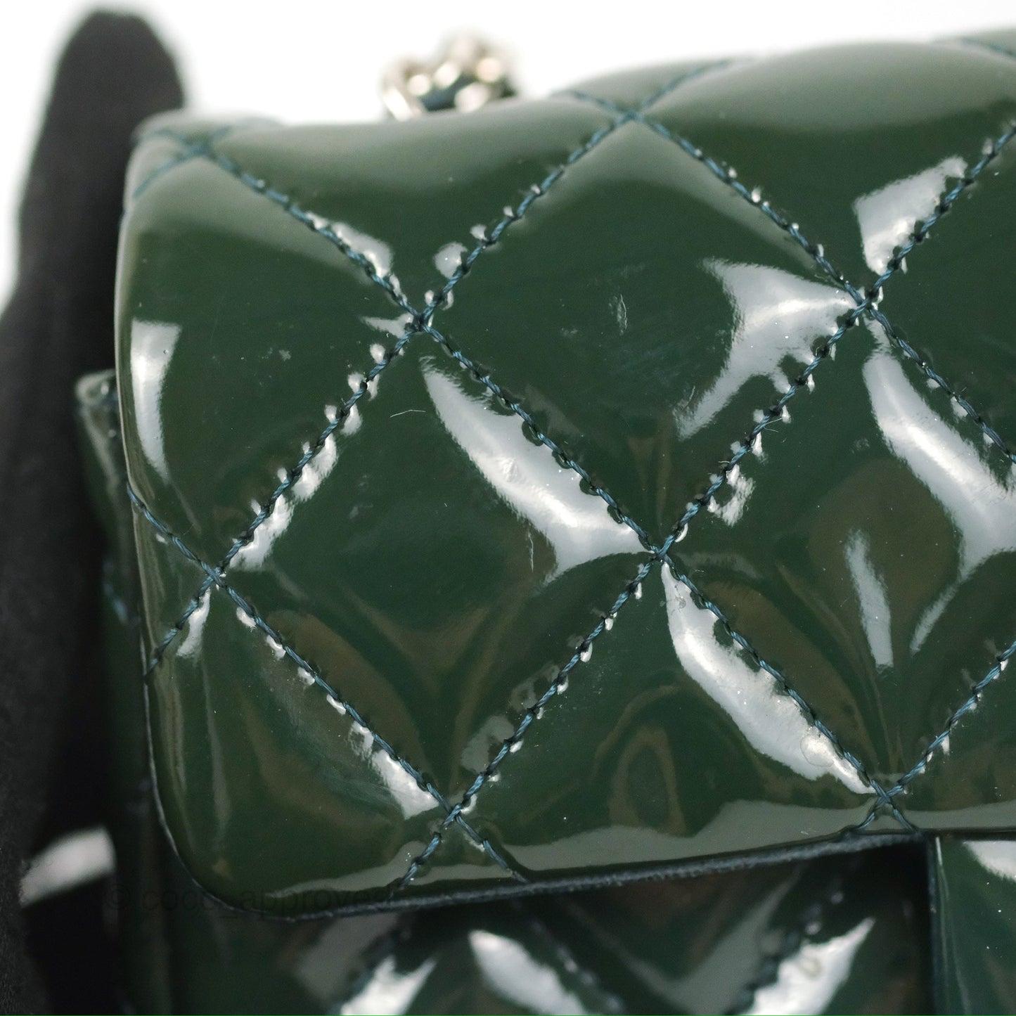 Chanel Quilted Extra Mini Rectangular Flap Teal Patent Silver Hardware