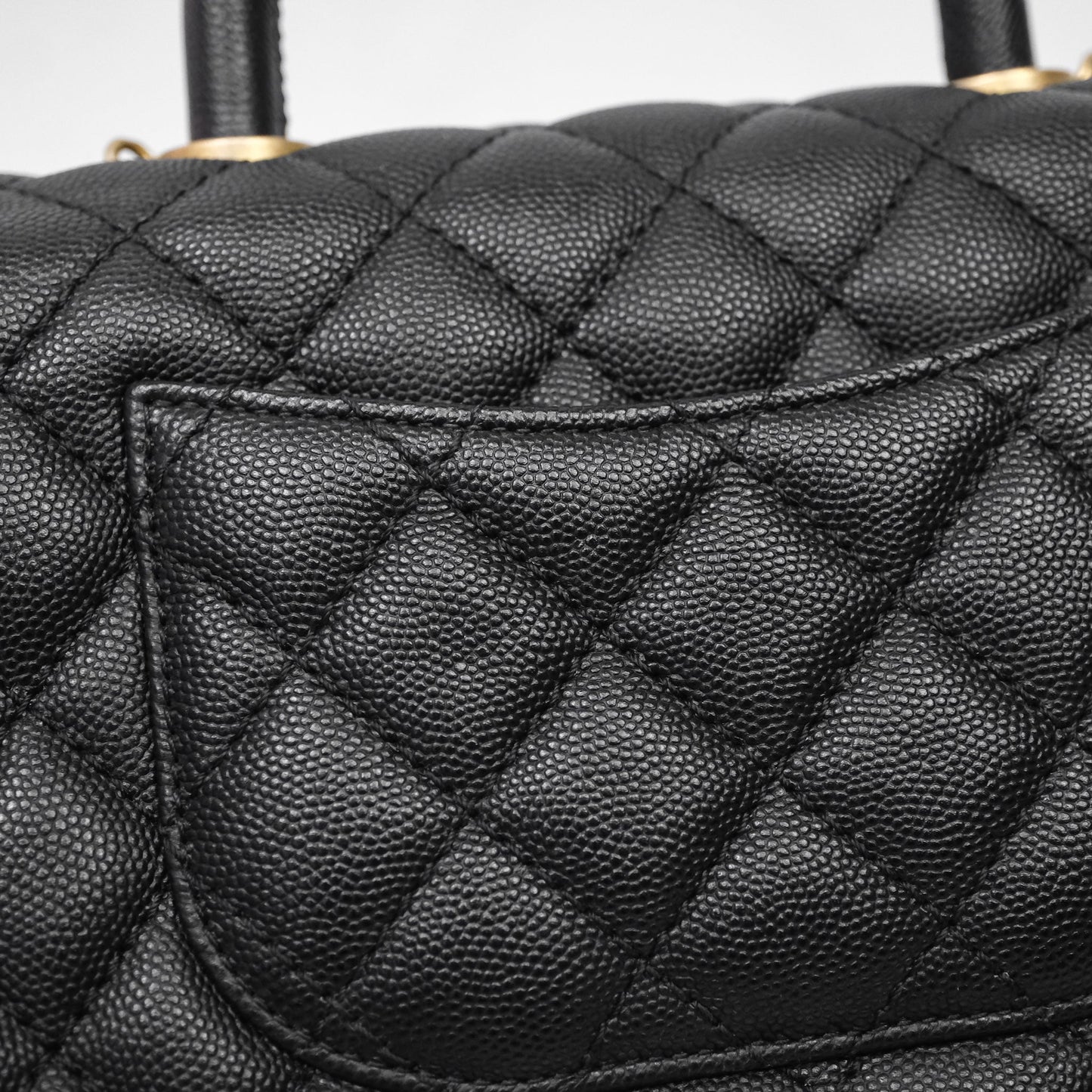 Chanel Small Quilted Coco Handle Black Caviar Aged Gold Hardware