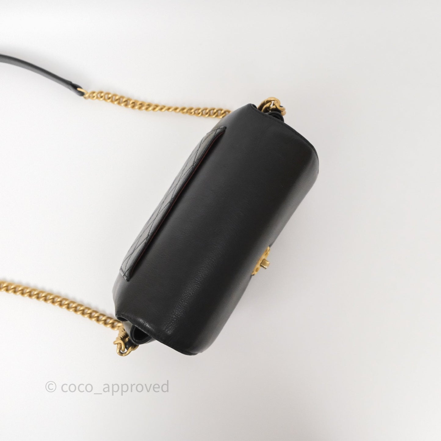 Chanel Side Chain Compartment Flap Black Calfskin Aged Gold Hardware