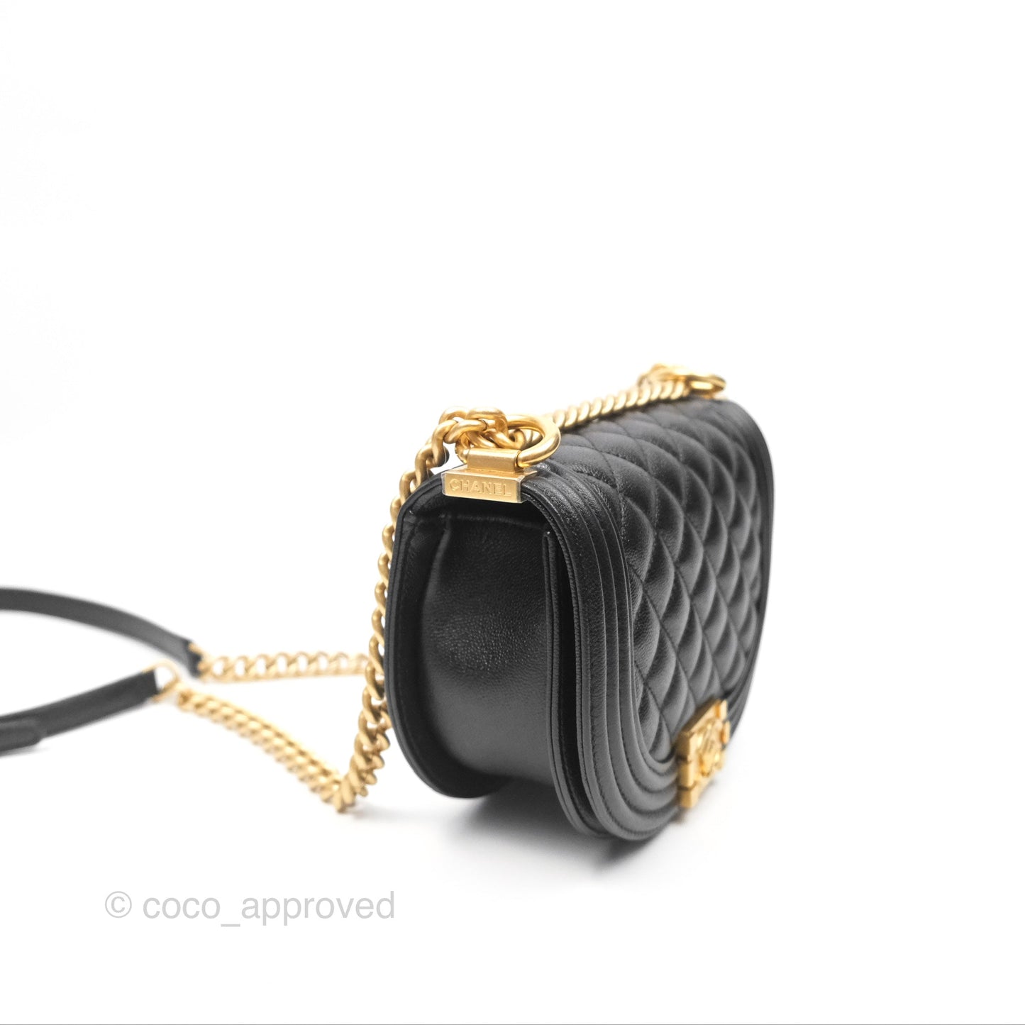Chanel Boy Messenger Bag Black Caviar Aged Gold Hardware