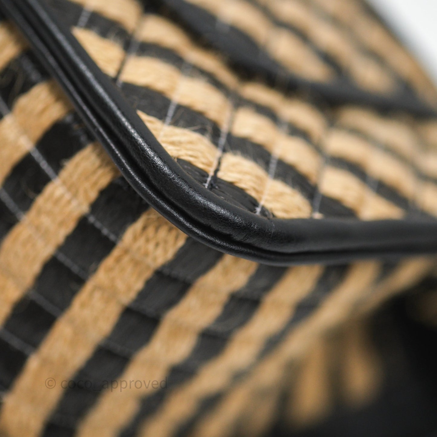 Chanel Quilted Mini Rectangular Flap Raffia Jute Thread Black & Beige Gold Hardware