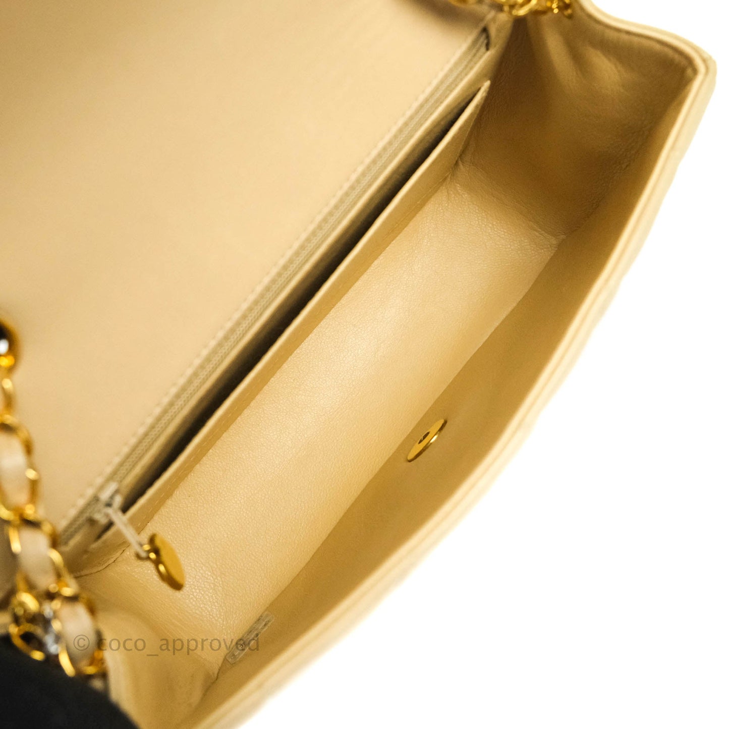 Chanel Vintage Small Quilted Classic Diana Flap Bag Beige Lambskin 24K Gold Hardware