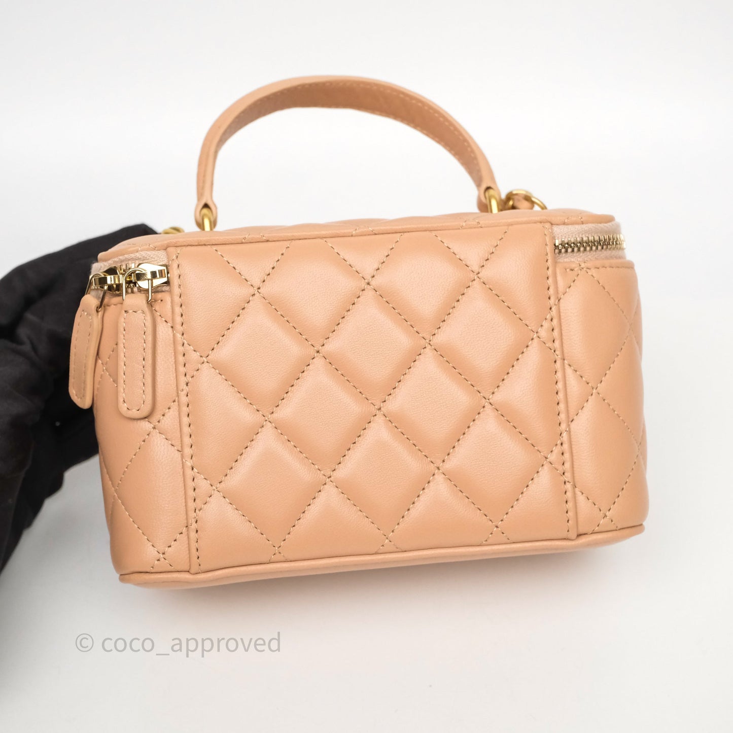 Chanel Top Handle Vanity Lambskin Beige Bag Gold Hardware