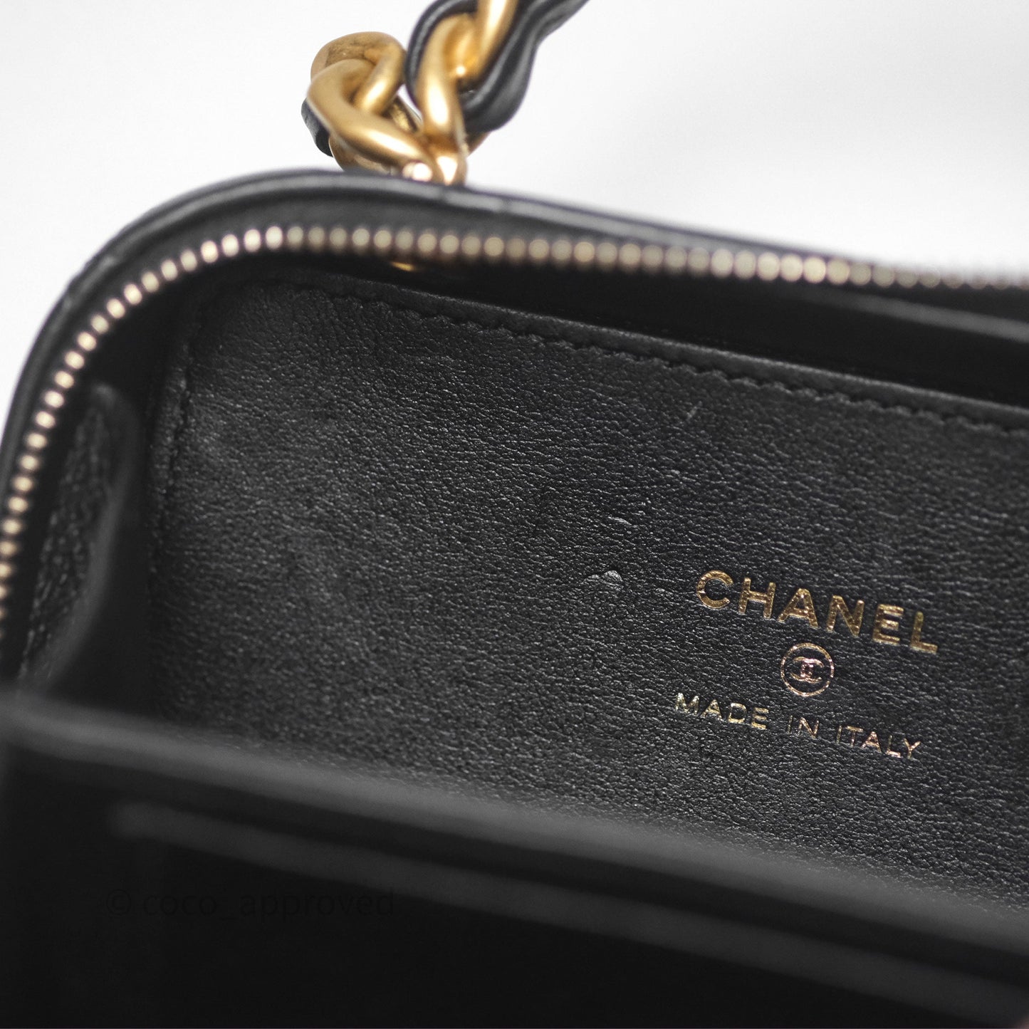 Chanel Top Handle Vanity Case Black Lambskin Aged Gold Hardware 22A