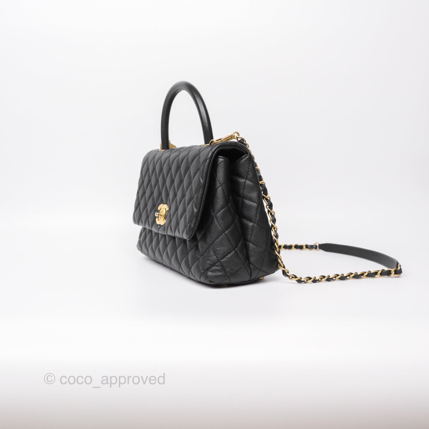 Chanel Medium Coco Handle Quilted Black Caviar Aged Gold Hardware