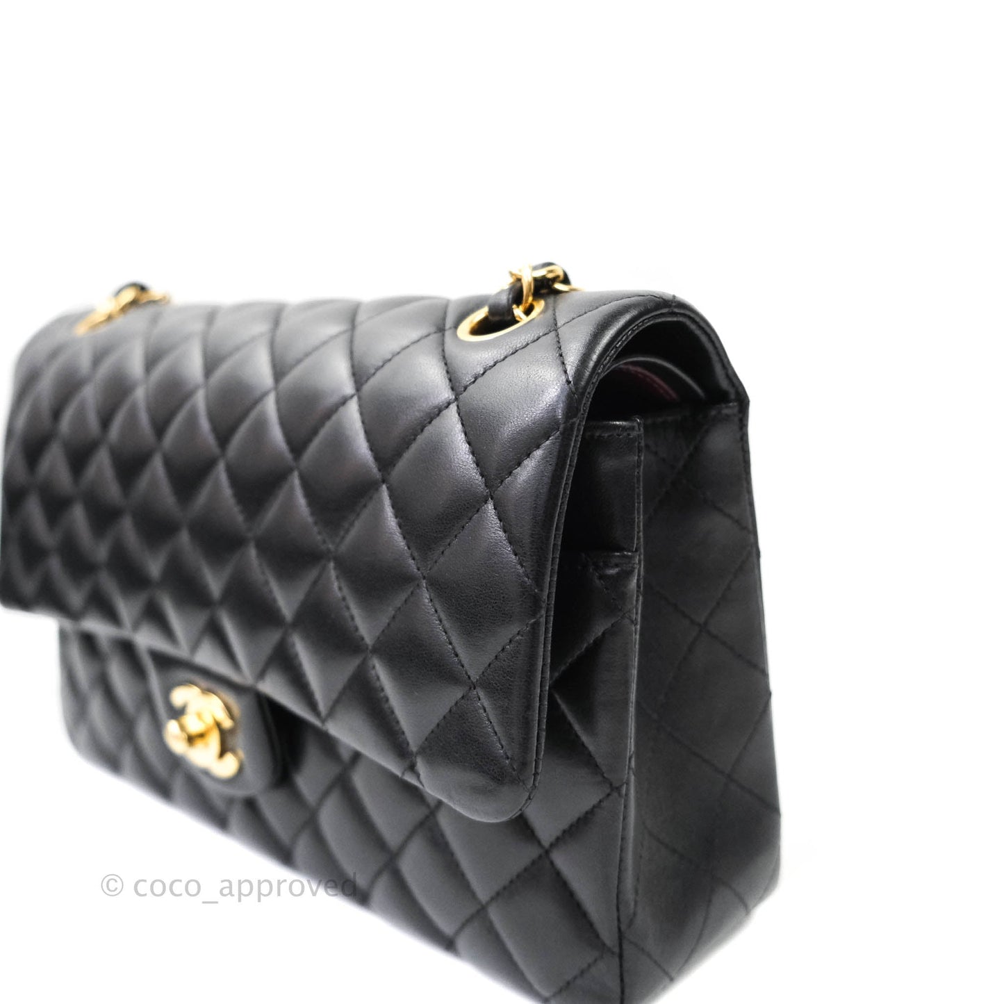 Chanel Classic M/L Medium Double Flap Black Lambskin Gold Hardware