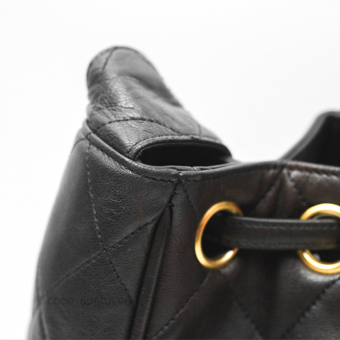Chanel Vintage Drawstring Bucket Bag Black Lambskin Gold Hardware