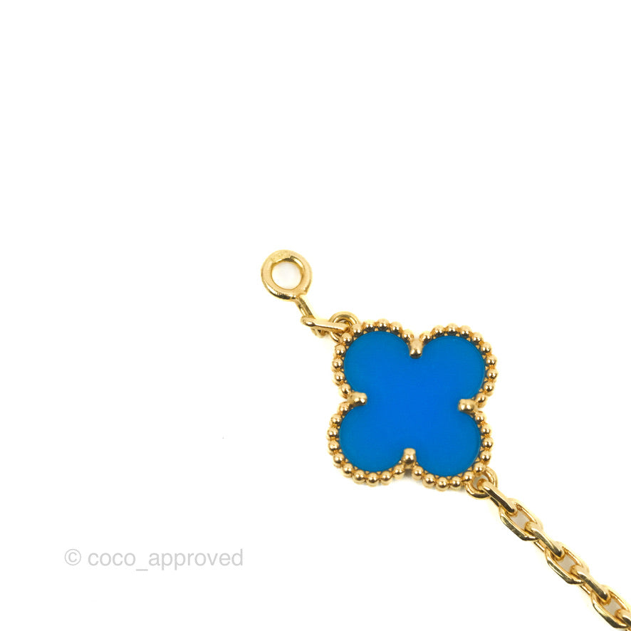 Van Cleef & Arpels Vintage Alhambra 5 Motifs Blue Agate Yellow Gold Bracelet