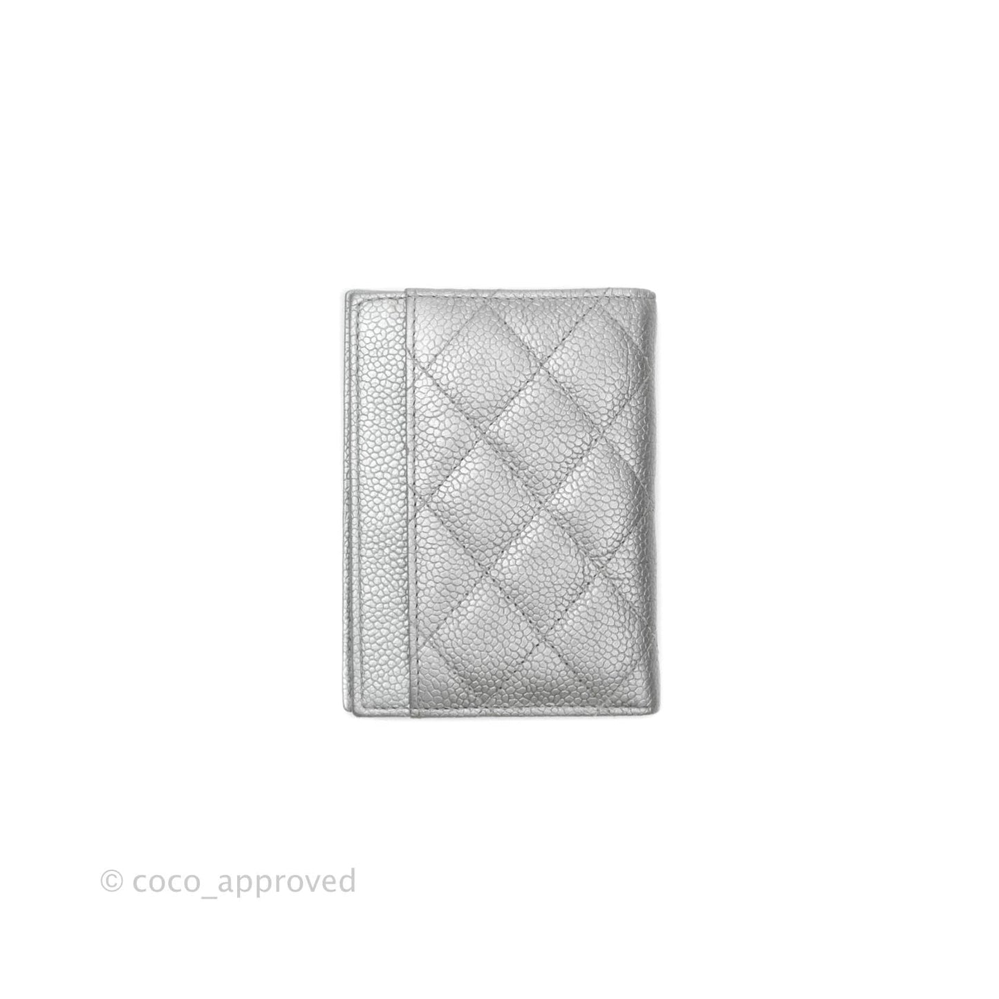 Chanel Classic Quilted Card Holder Metallic Silver Caviar Ruthenium Hardware