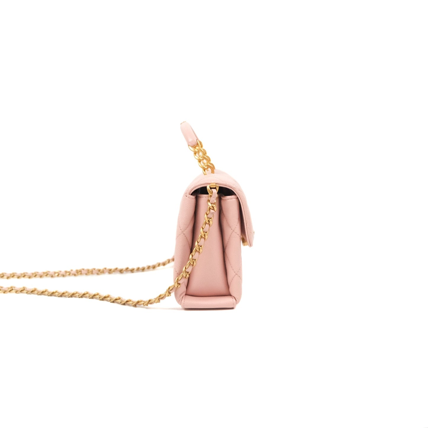 Chanel Carry Me Top Handle Flap Bag Pink Caviar Aged Gold Hardware 23S