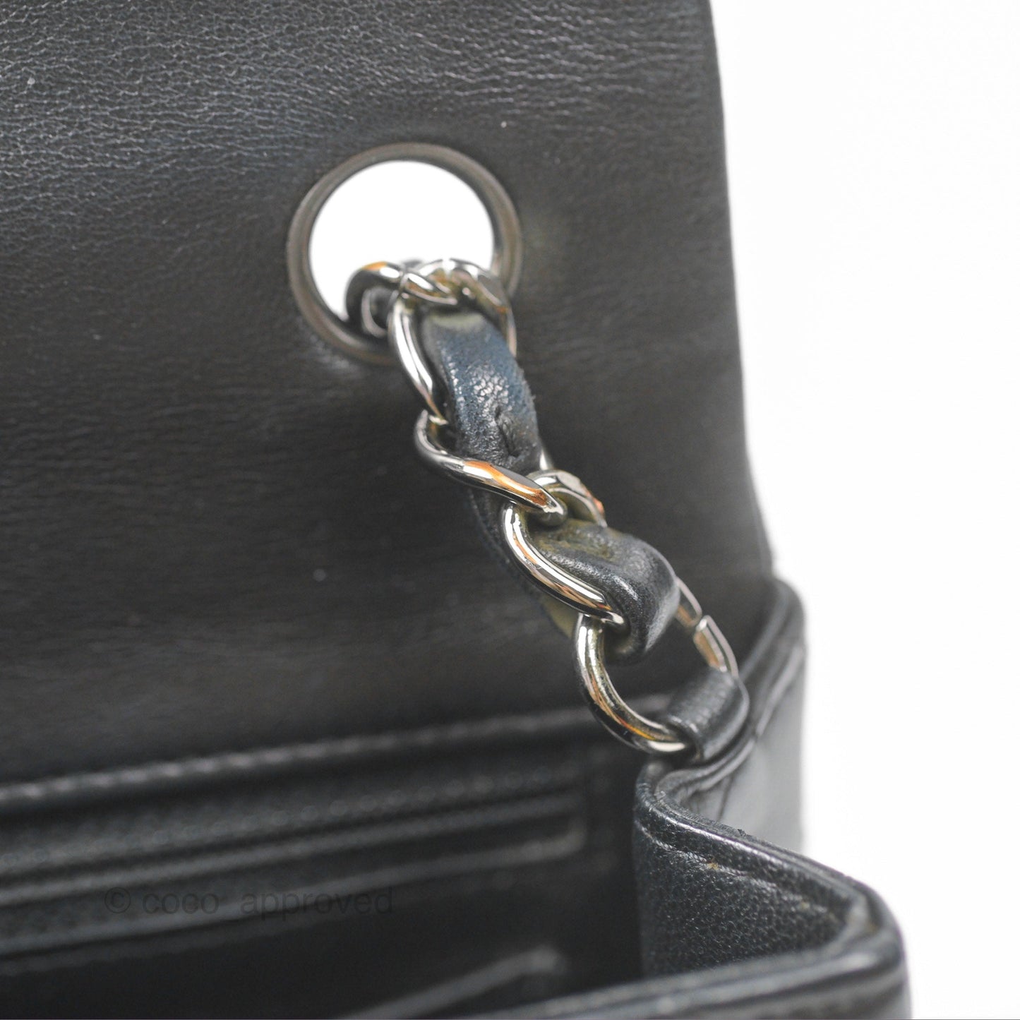 Chanel Quilted Mini Rectangular Flap Black Lambskin Silver Hardware