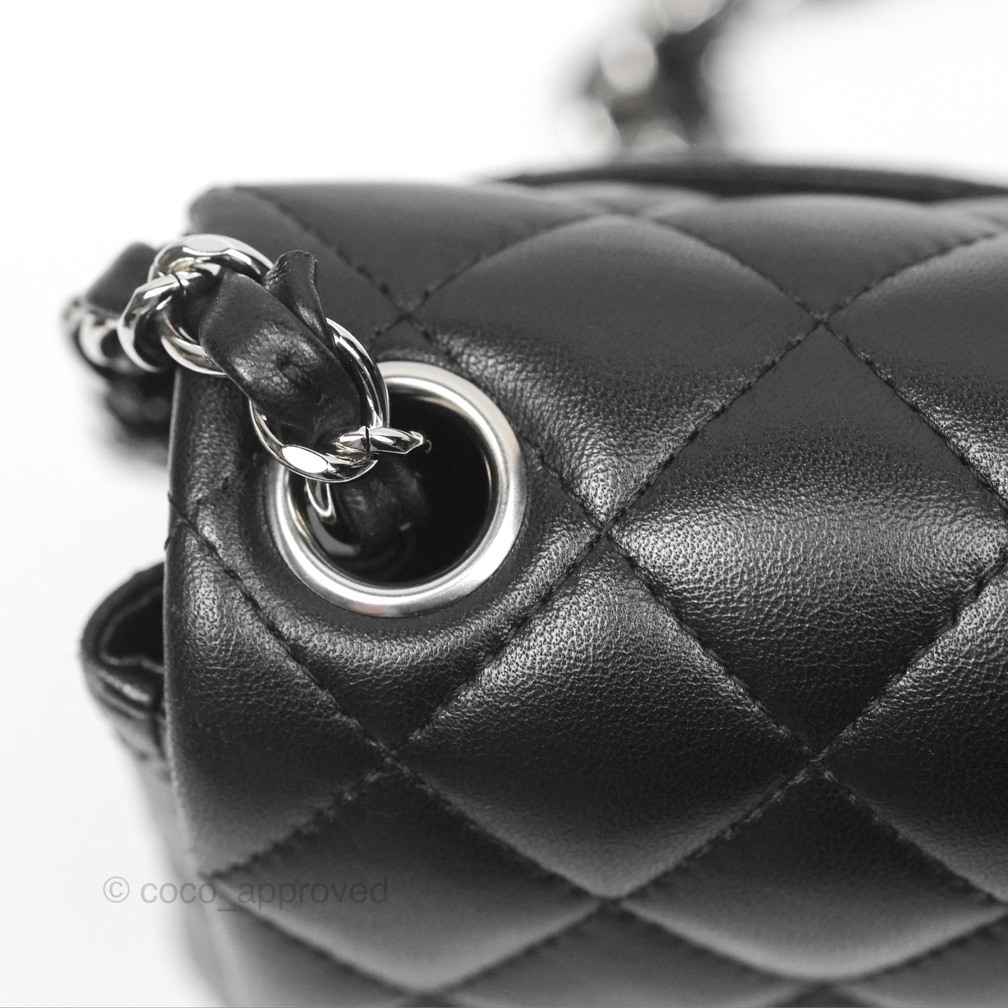 Chanel Mini Square Flap Quilted Black Lambskin Silver Hardware