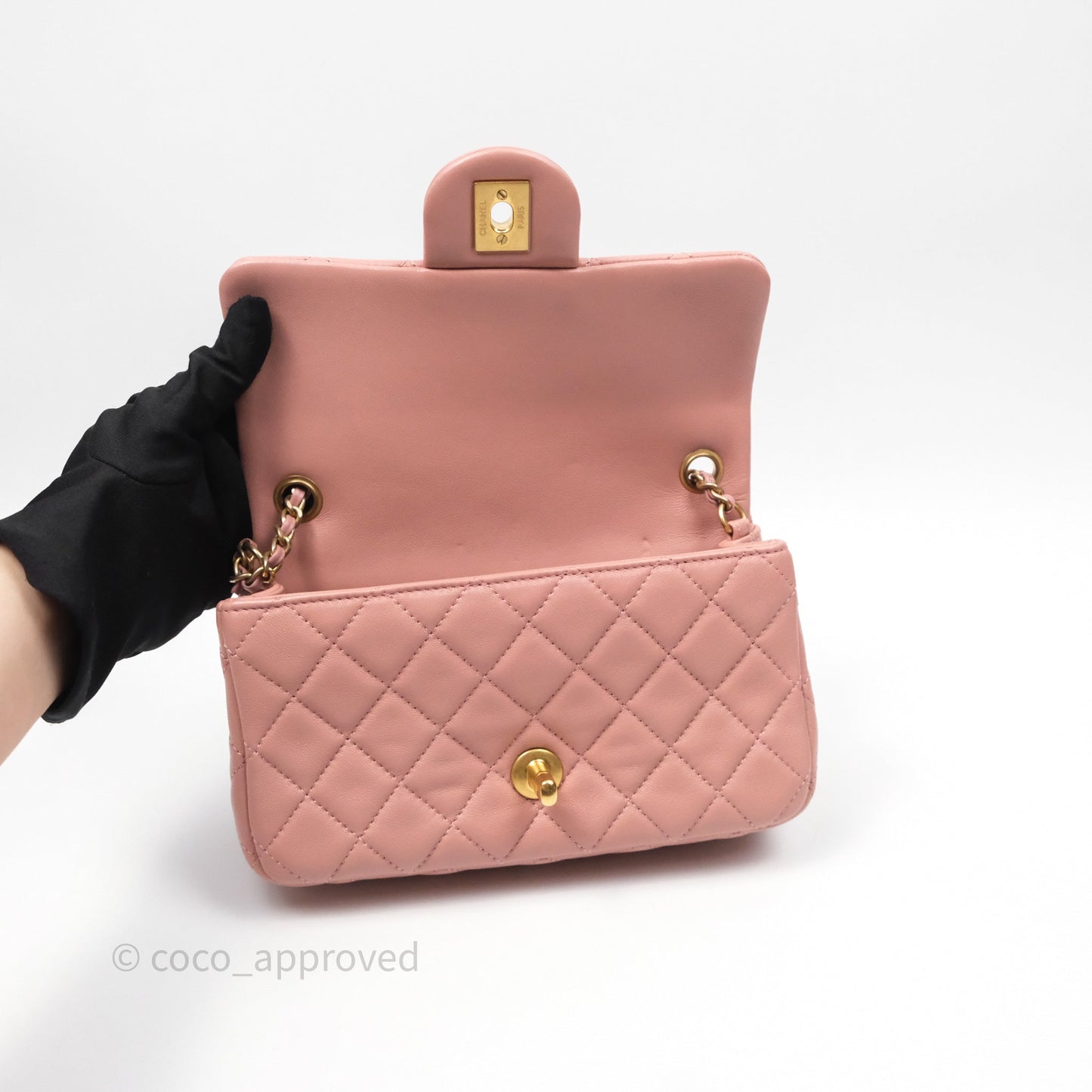 Chanel Mini Rectangular Pearl Crush Dusty Pink Lambskin Aged Gold Hardware