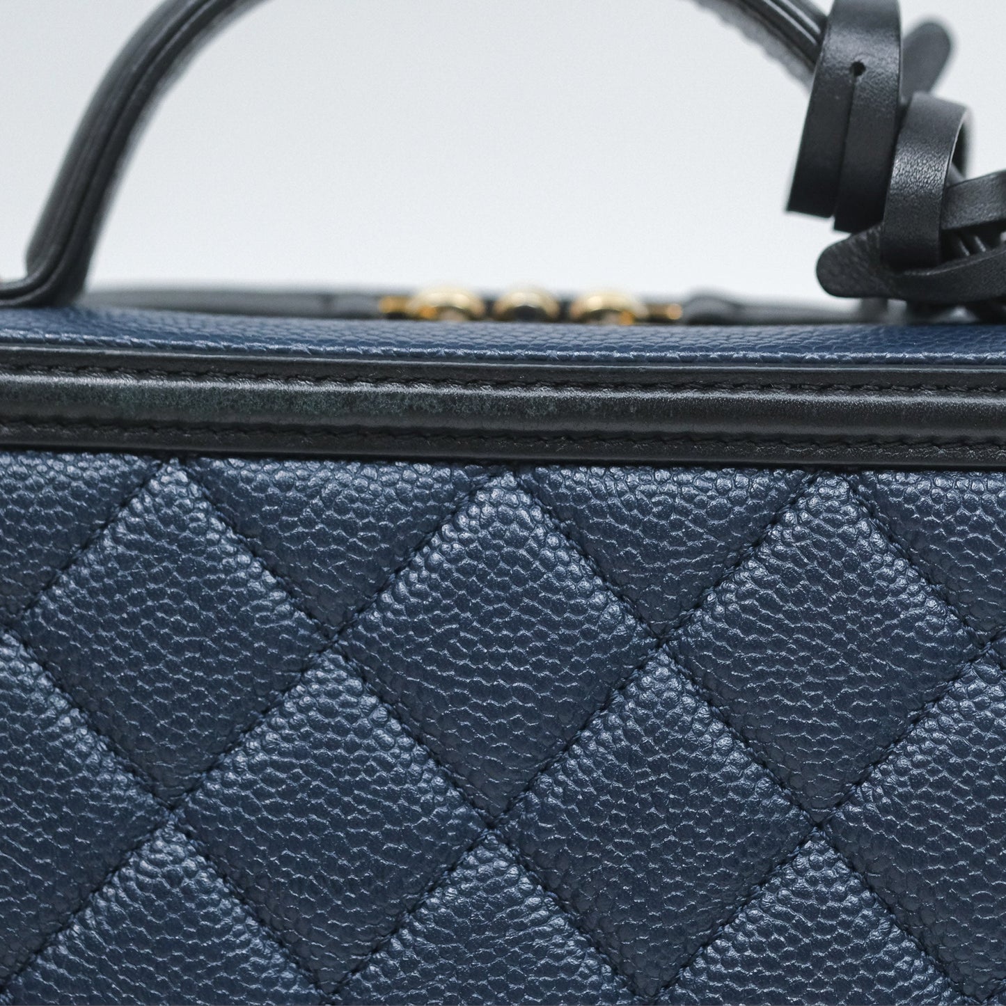 Chanel Quilted Medium CC Filigree Vanity Case Dark Navy Caviar Gold Hardware