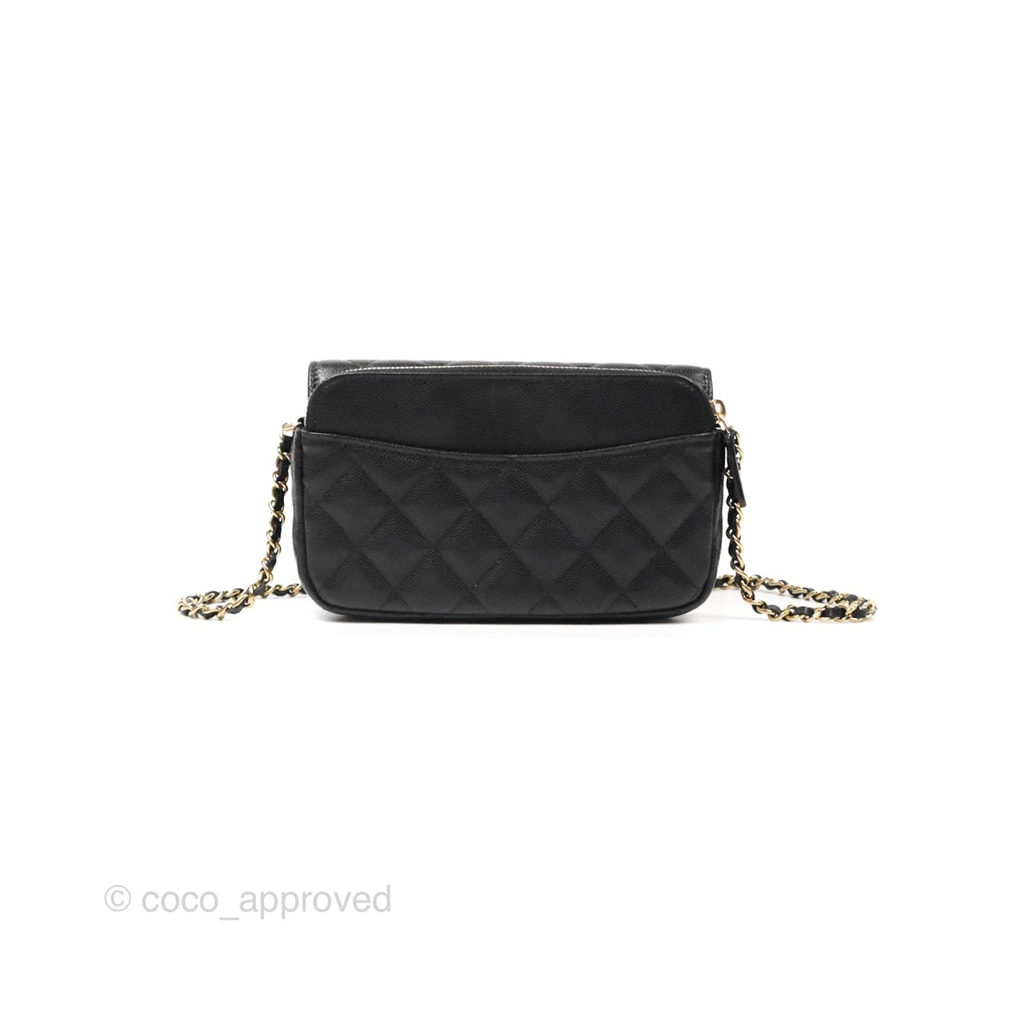 Chanel Classic Flap Phone Holder With Chain Black Caviar Gold Hardware 22A