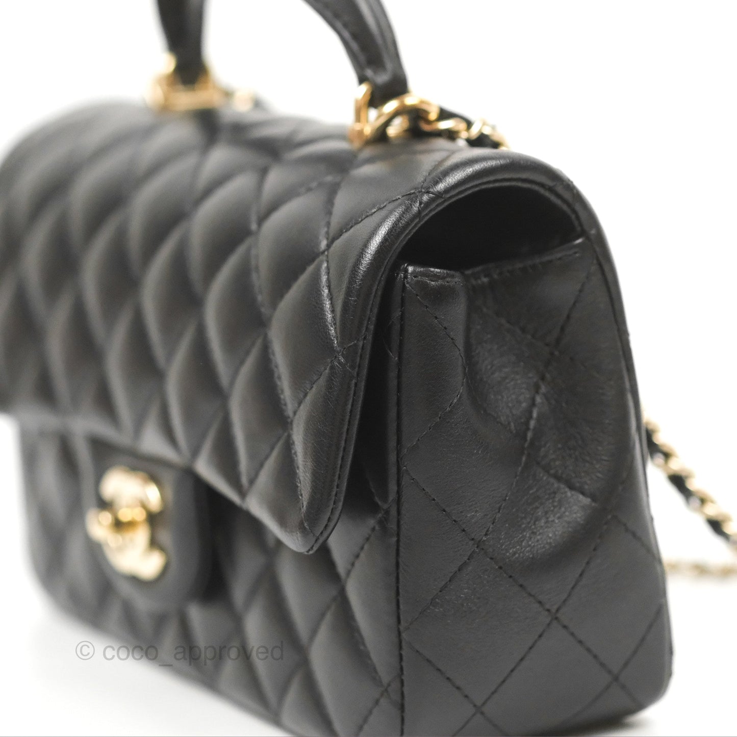 Chanel Top Handle Mini Rectangular Flap Bag Black Lambskin Gold Hardware