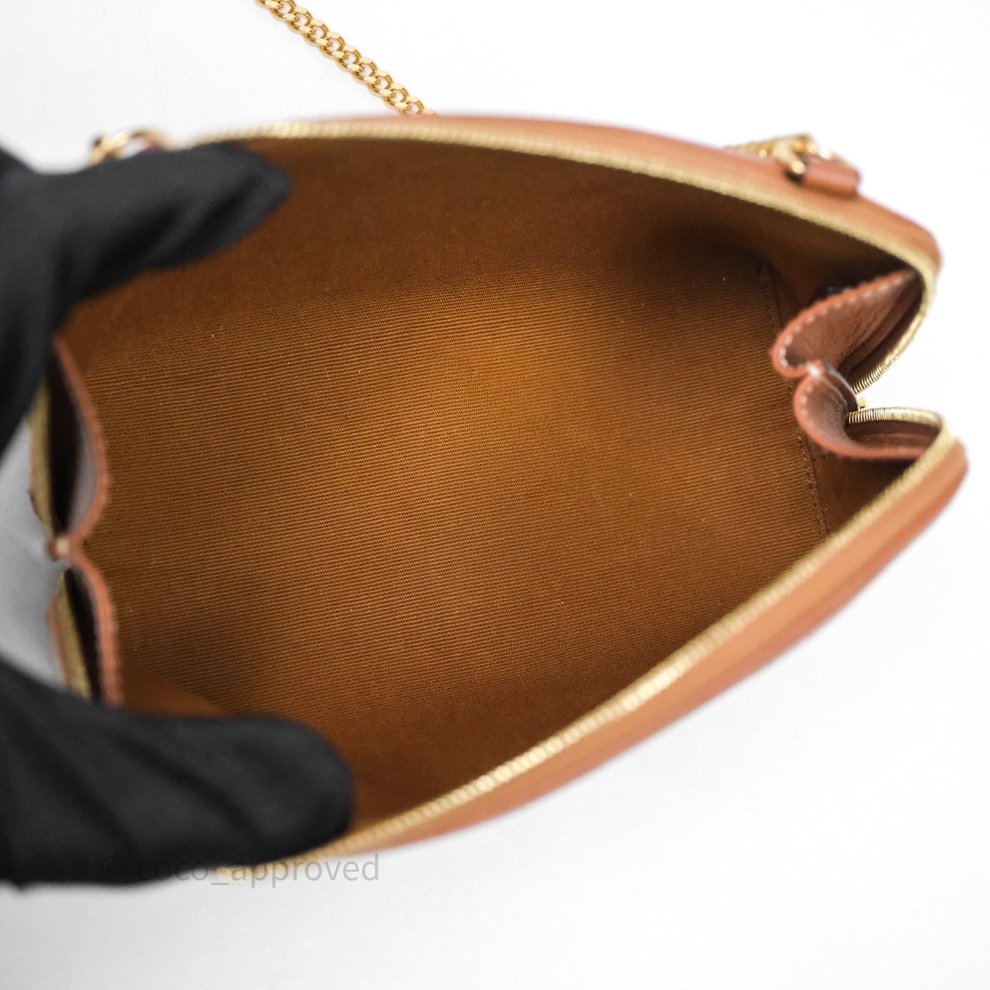 Celine Clutch With Chain Triomphe Canvas Lambskin White/Tan