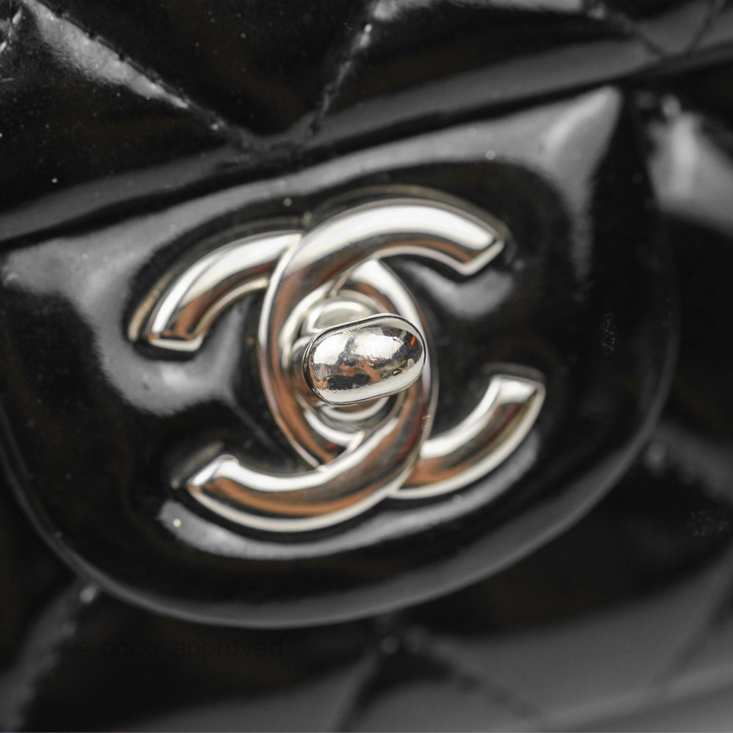 Chanel Quilted Mini Rectangular Flap Black Patent Silver Hardware