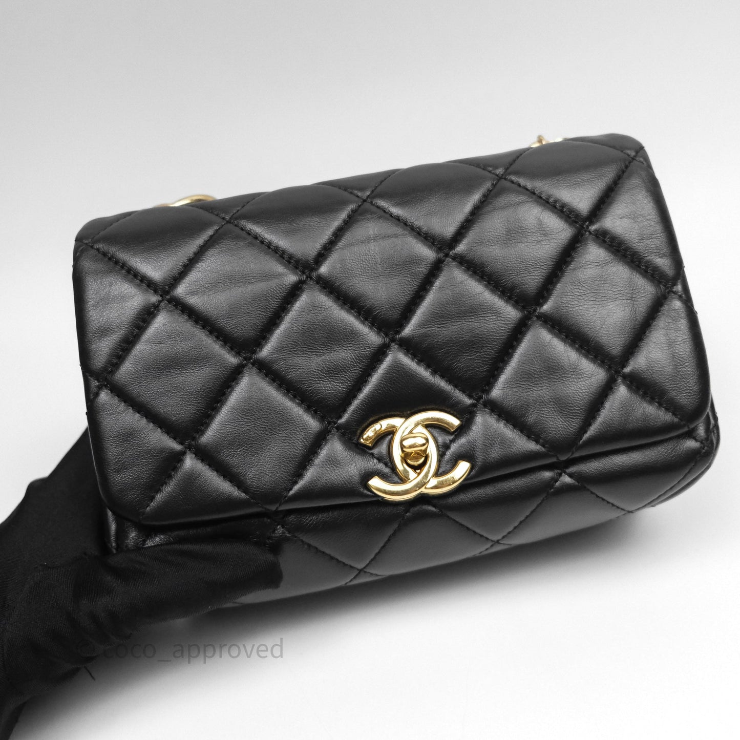 Chanel Quilted Color Match Chain Flap Black Lambskin Gold Hardware