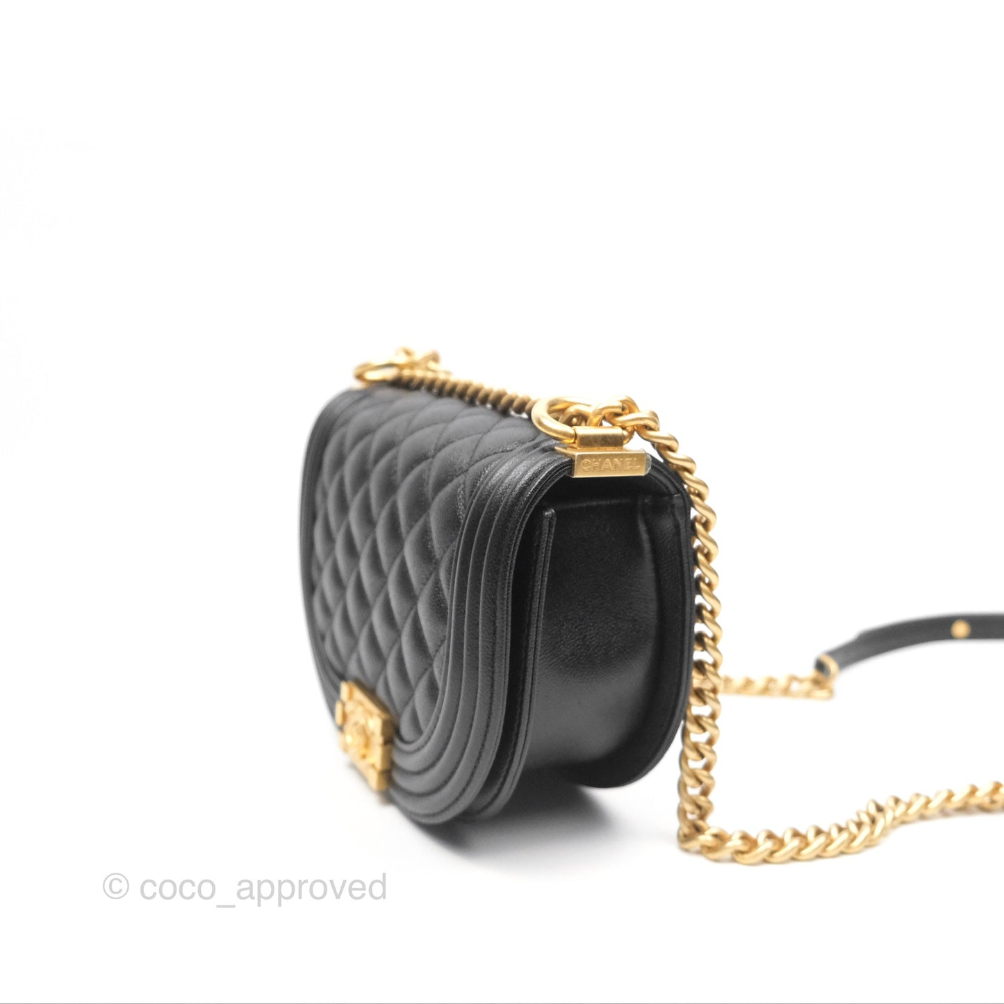 Chanel Boy Messenger Bag Black Caviar Aged Gold Hardware