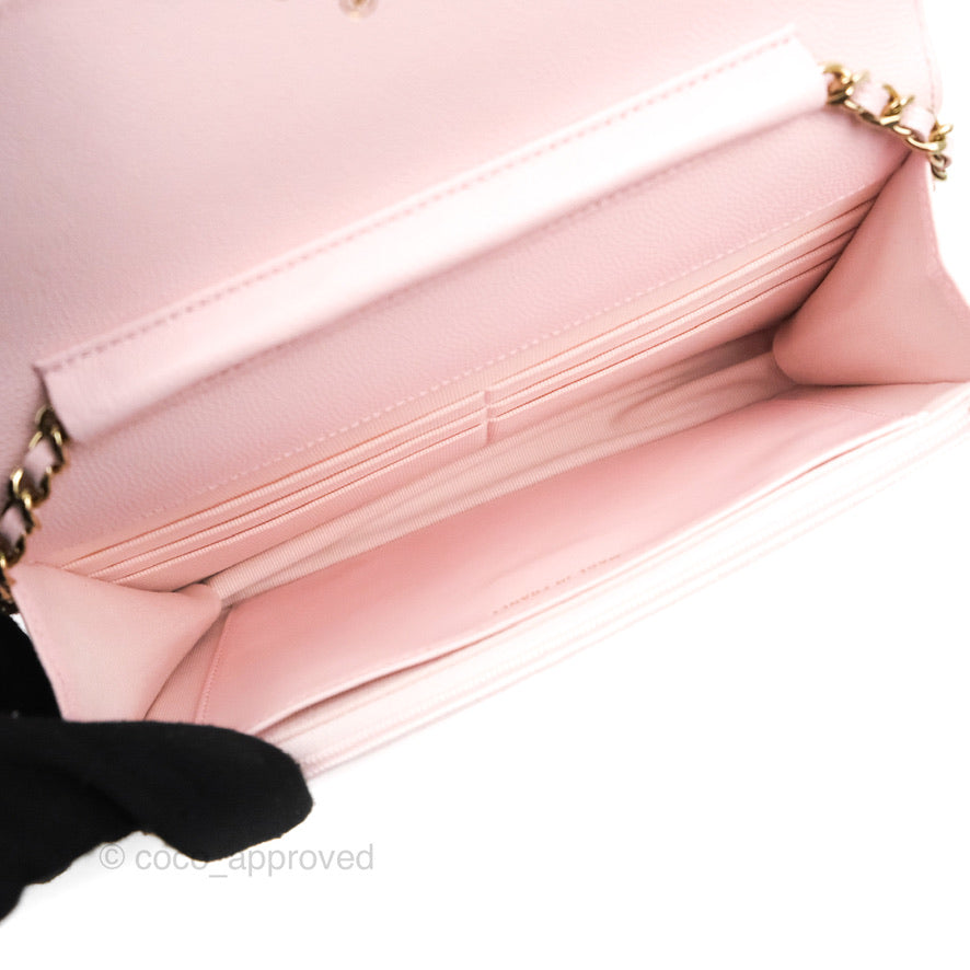 Chanel Quilted Classic Wallet on Chain WOC Pink Caviar Gold Hardware